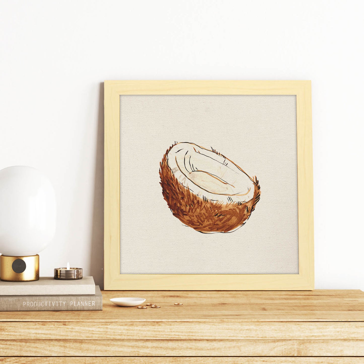 Poster cuadrado de Coconuts. Lámina de frutas y verduras de forma cuadrada, ilustrada con dibujos a color.-Artwork-Nacnic-Nacnic Estudio SL