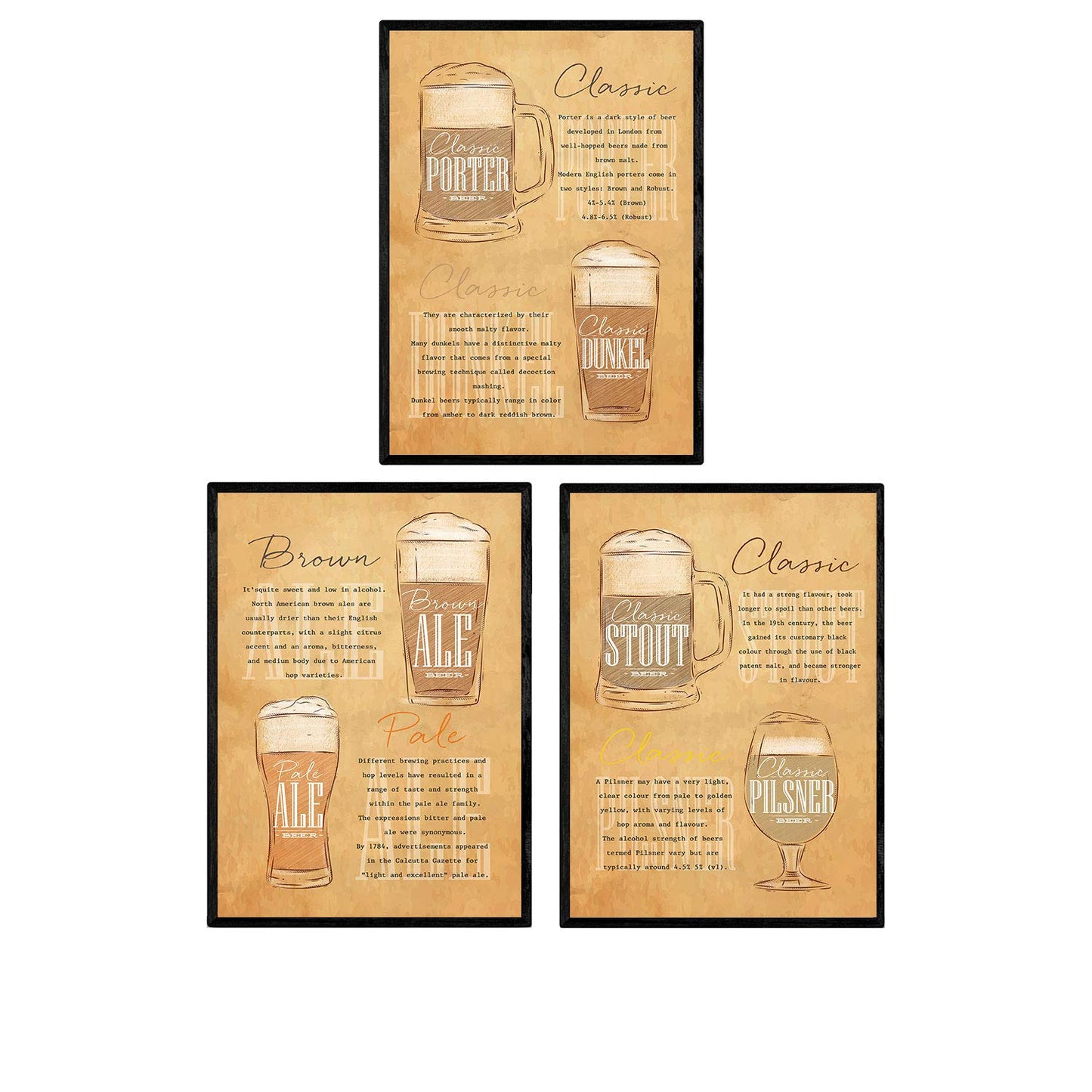 Pack de posters de cervezas y chupitos. Láminas de Cervezas vintage 2. Posters de alcohol y bebidas para bares.-Artwork-Nacnic-Nacnic Estudio SL