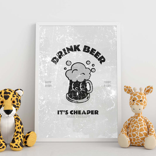 Lámina Cerveza. Pósters con ilustraciones de dibujos retro en tonos grises.-Artwork-Nacnic-Nacnic Estudio SL