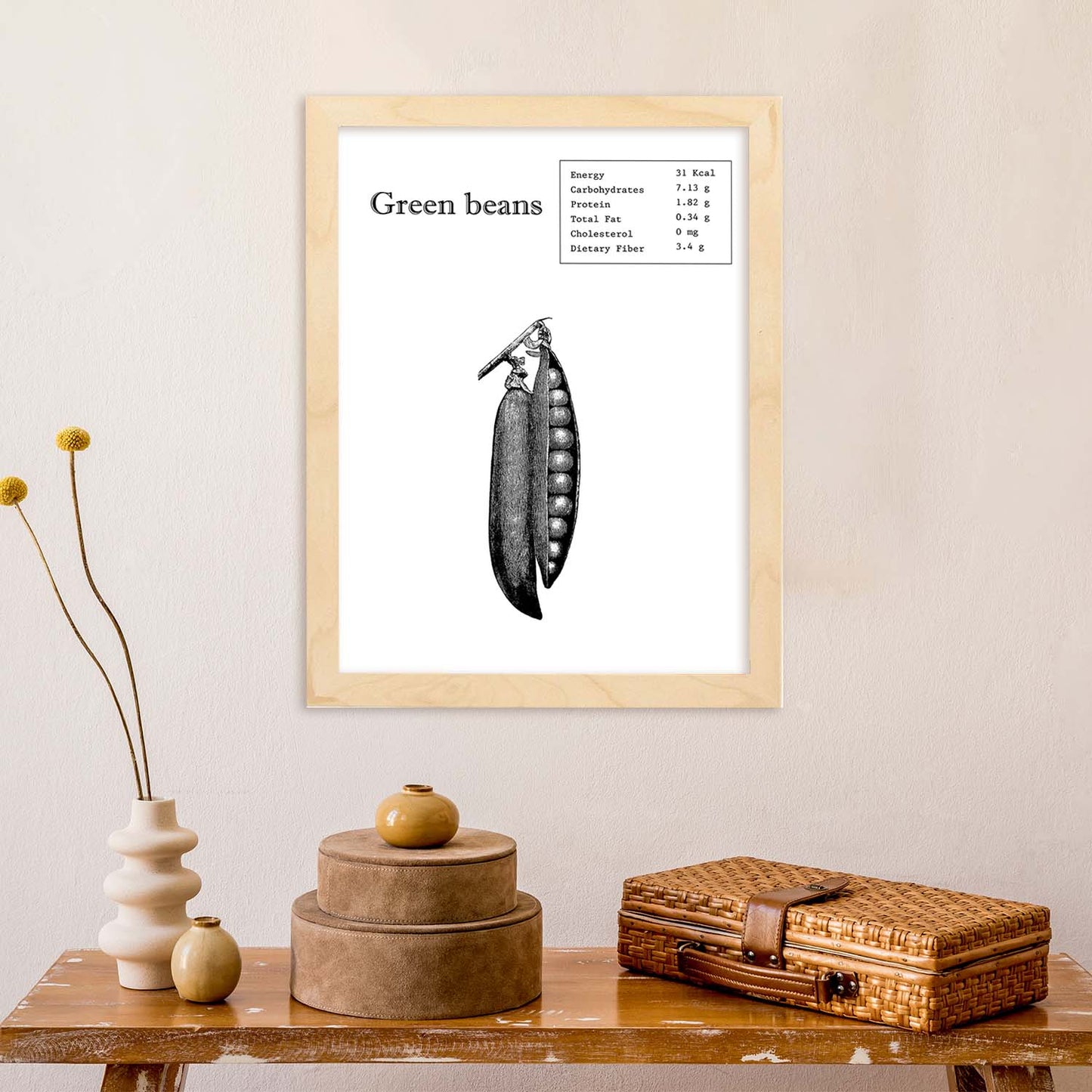 Poster de Green beans. Láminas de frutas y verduras en inglés.-Artwork-Nacnic-Nacnic Estudio SL