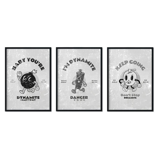 Pack de láminas Set bomba. Pósters con ilustraciones de dibujos retro en tonos grises.-Artwork-Nacnic-Nacnic Estudio SL