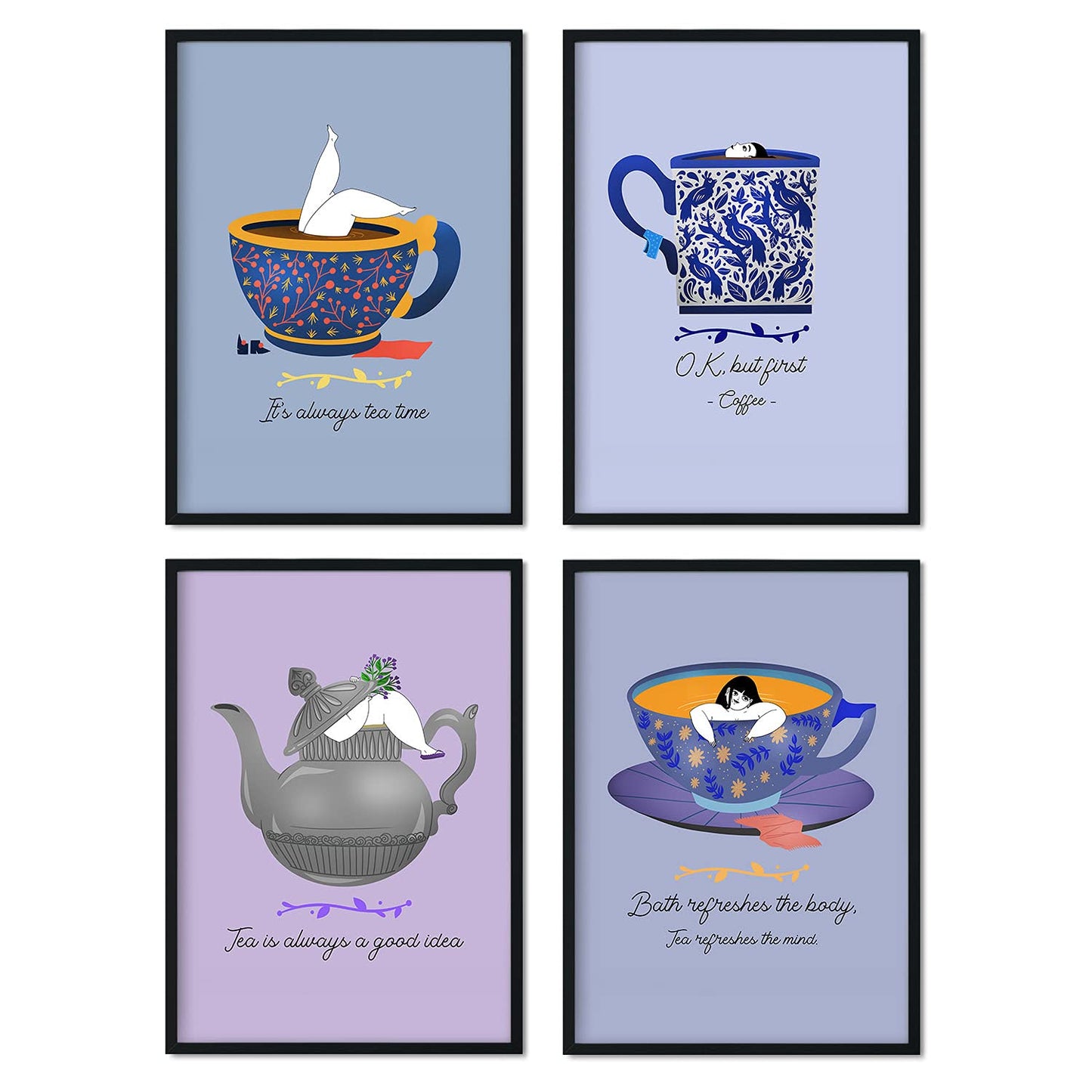 Set de láminas Pack serenidad. Pósters con ilustraciones para amantes del té y el café.-Artwork-Nacnic-Nacnic Estudio SL