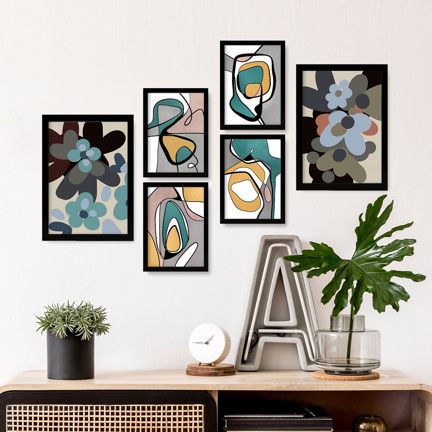 Nacnic Set de 6 Laminas Abstractas de Flores Hodgepodge