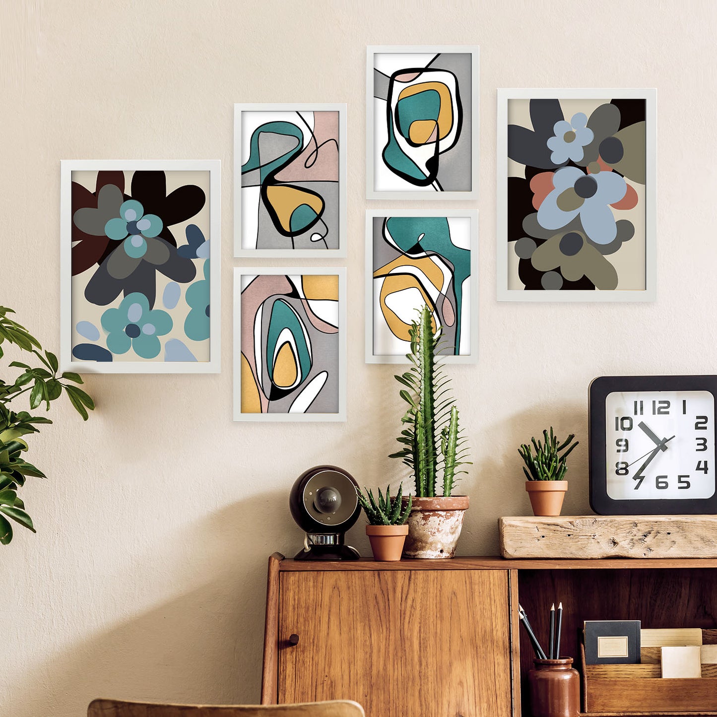Nacnic Set de 6 Laminas Abstractas de Flores Hodgepodge