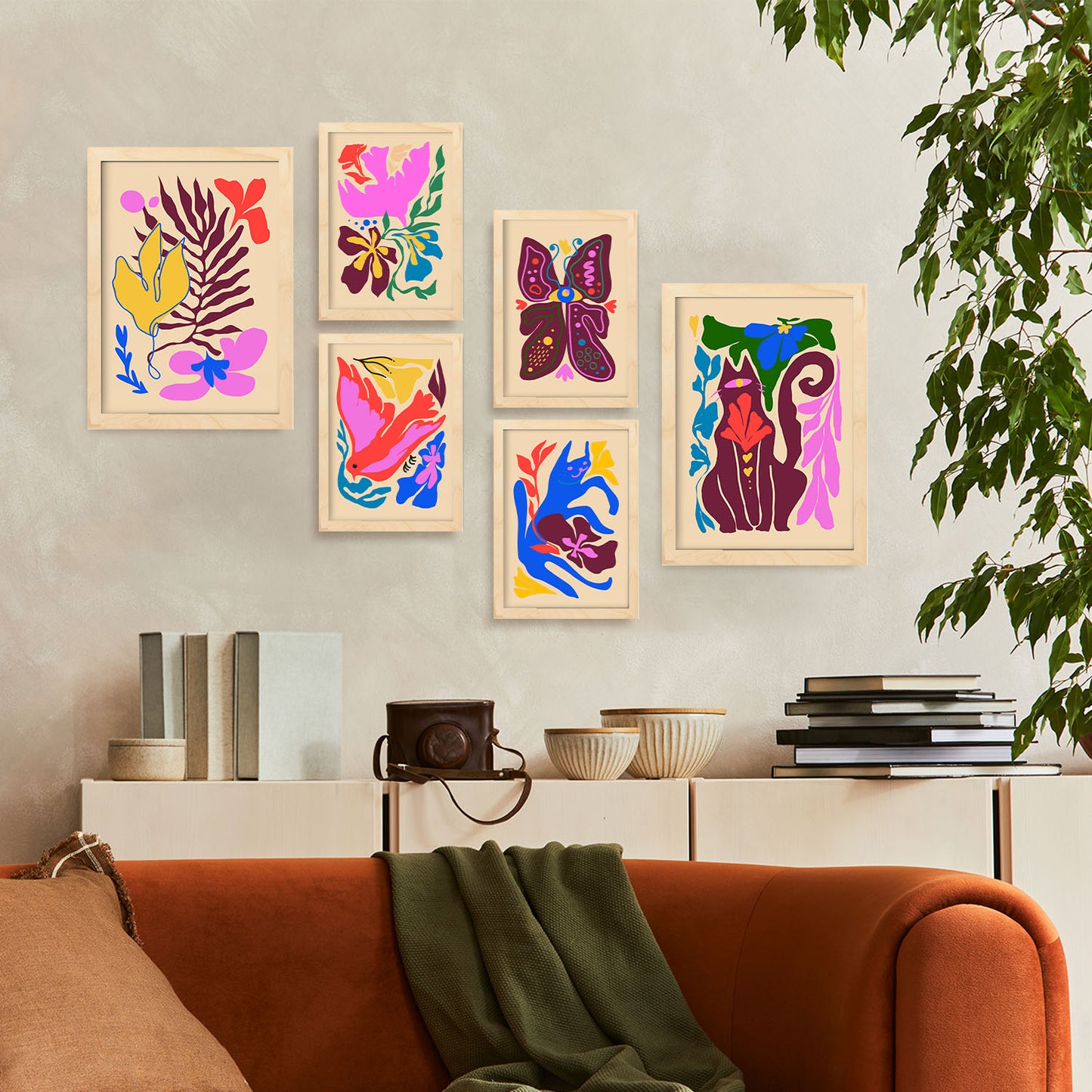 Nacnic Set de 6 Láminas Pintorescas de Animales Abstractos