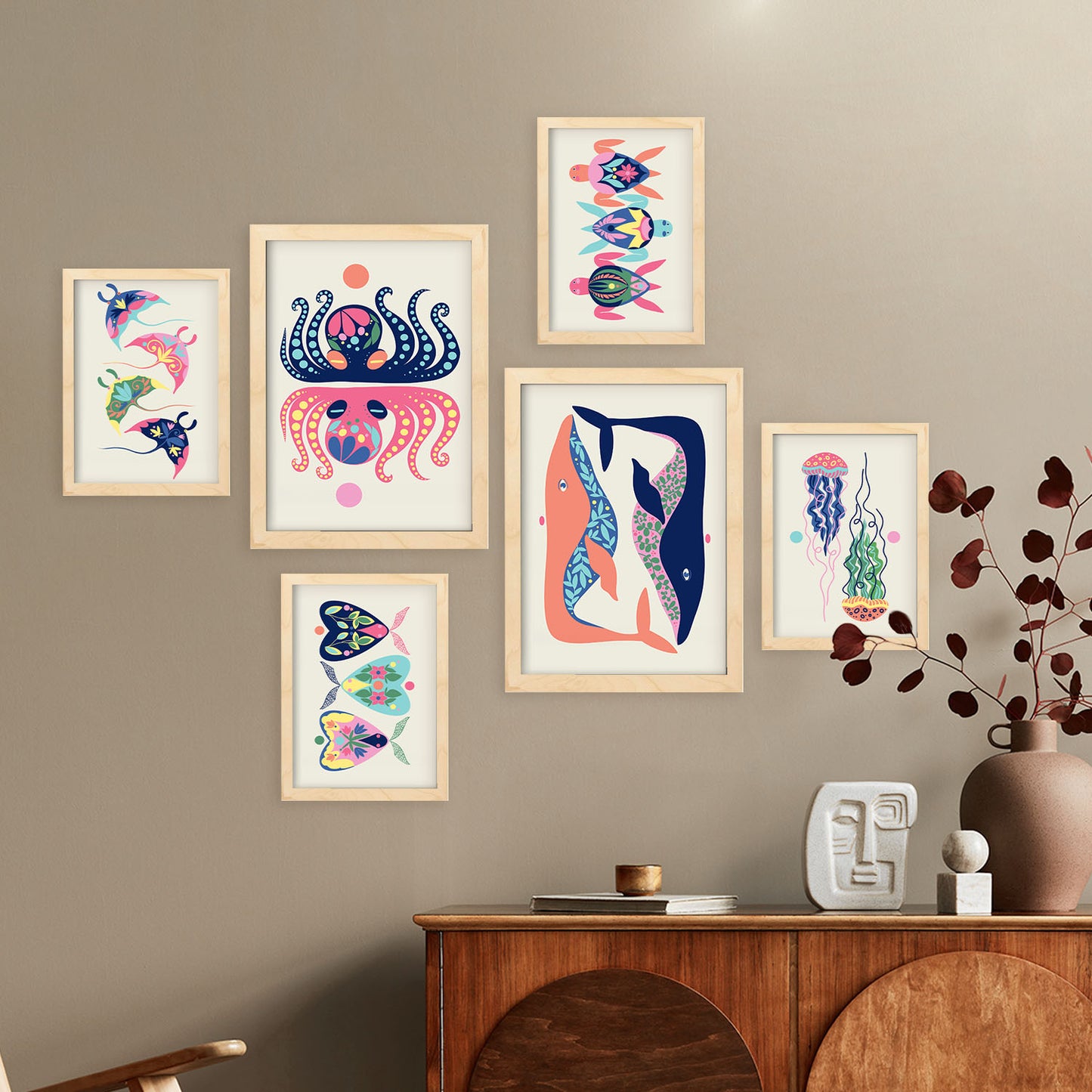 Nacnic Set de 6 Láminas de Creaturas y Animales Estampados Decorativos