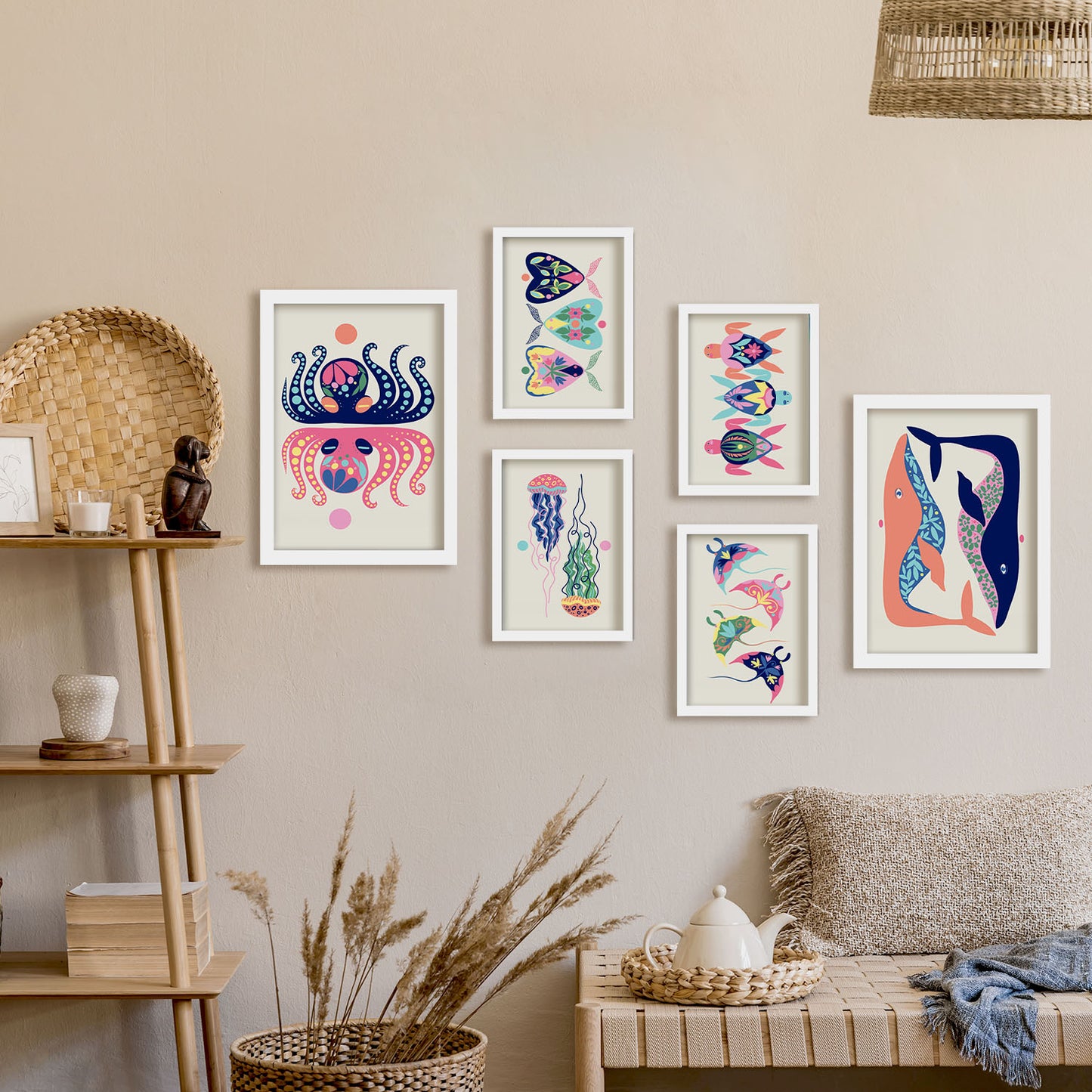 Nacnic Set de 6 Láminas de Creaturas y Animales Estampados Decorativos