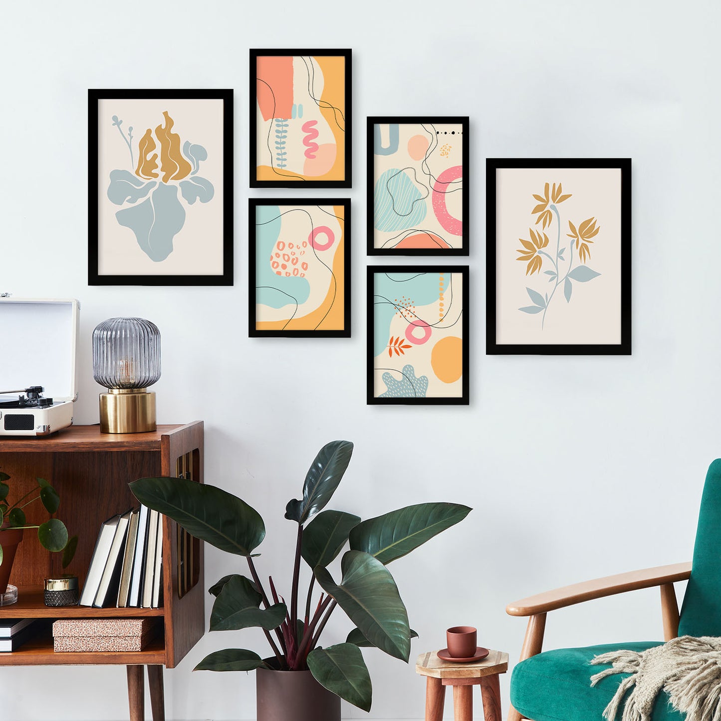 Nacnic Set de 6 Láminas Estilo Ético 2 con Flores Abstractas