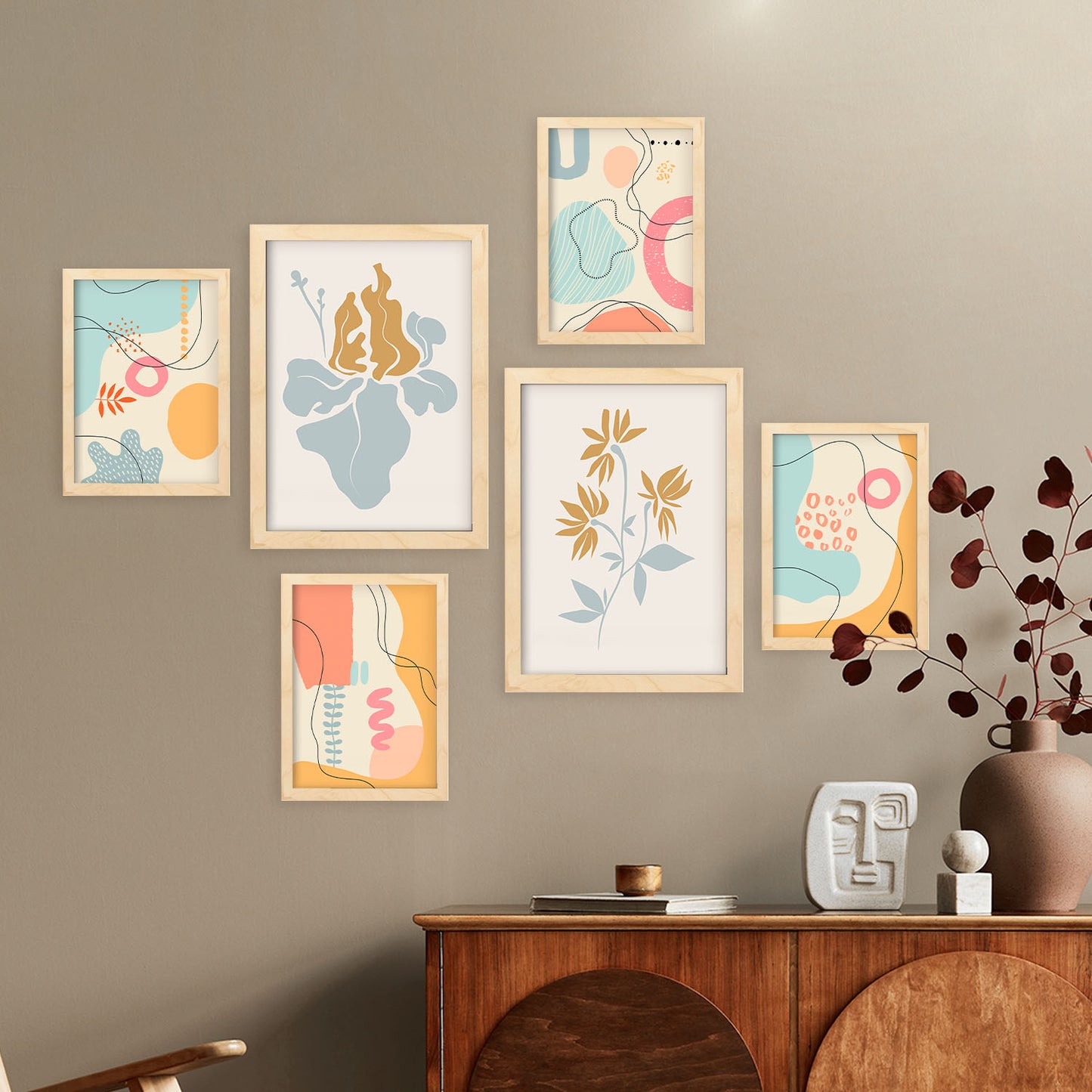 Nacnic Set de 6 Láminas Estilo Ético 2 con Flores Abstractas