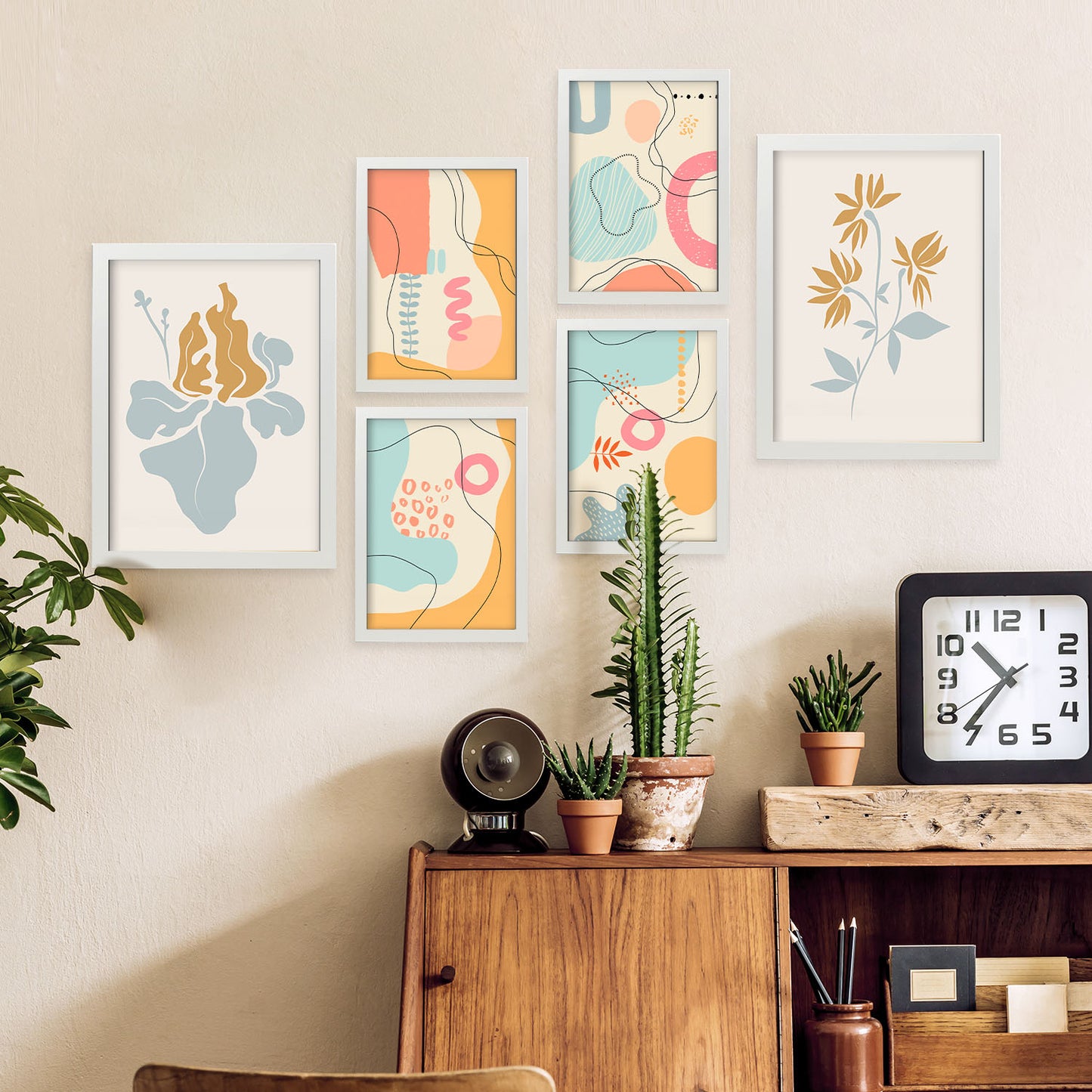Nacnic Set de 6 Láminas Estilo Ético 2 con Flores Abstractas