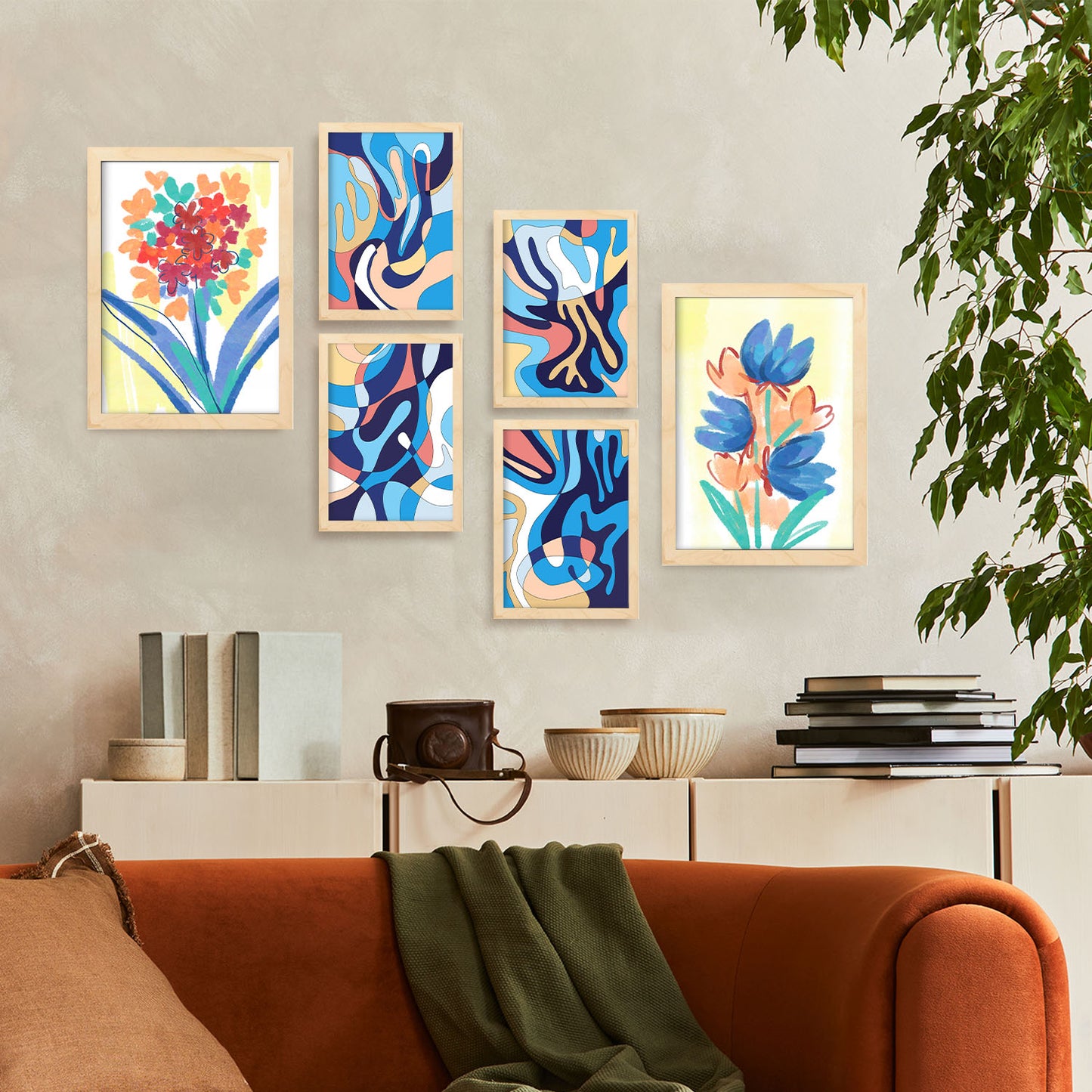Conjunto de 6 Láminas de Nacnic de Flora Abstracta