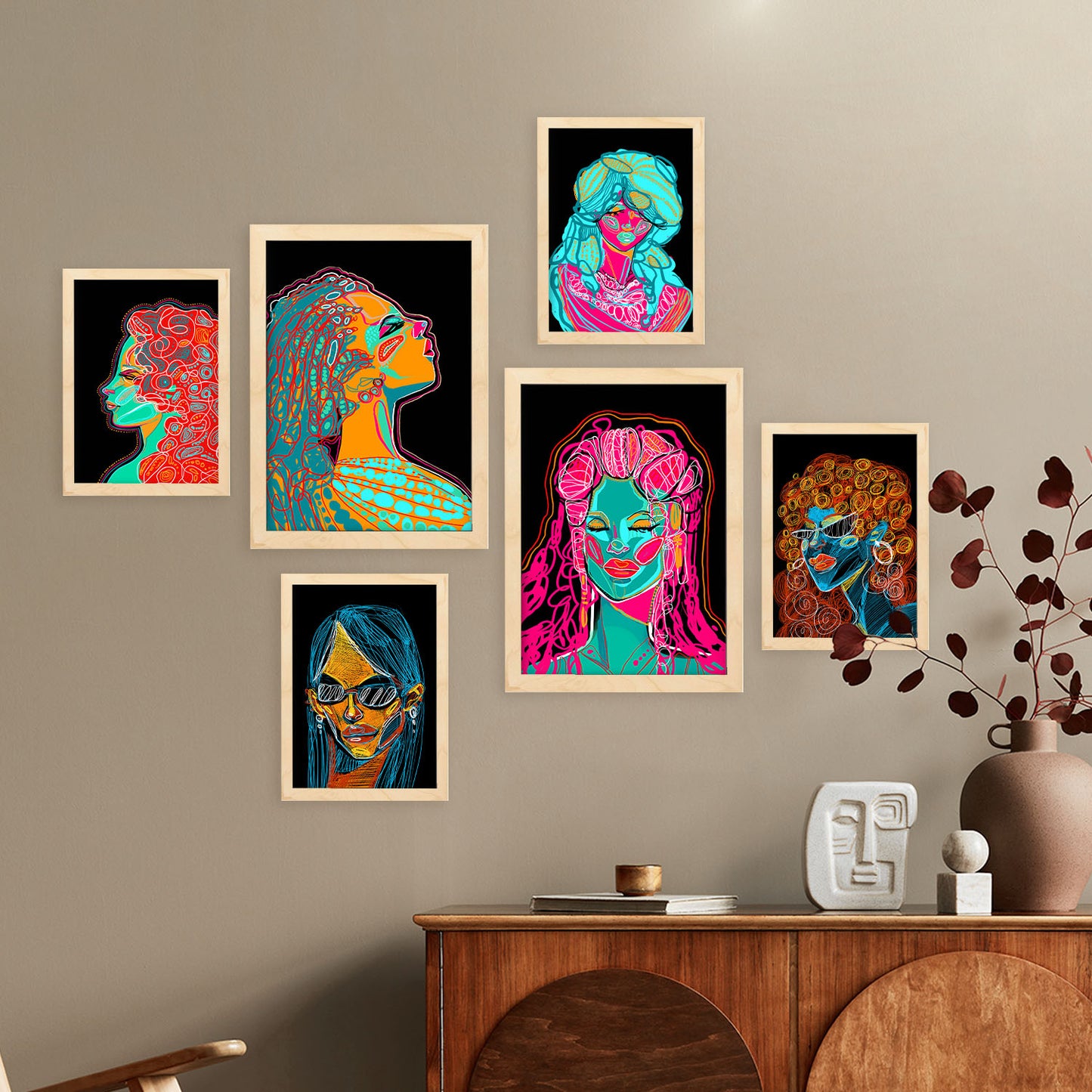 Nacnic Set de 6 Láminas Abstractas Femeninas en Tonos de Belleza