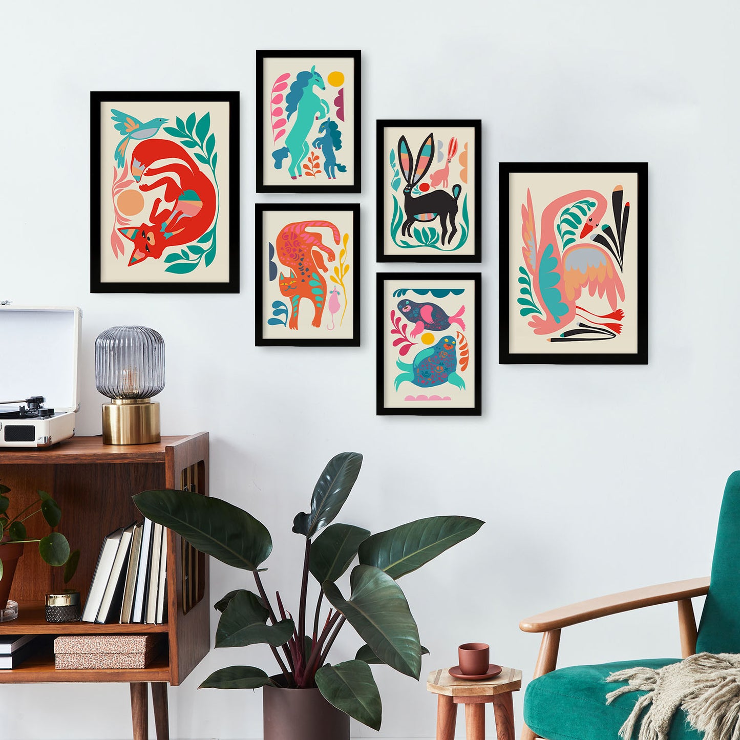 Nacnic Set de 6 Posters de Raza de Linaje 1 en Resúmenes de Animales Estampados Decorativos Estéticos