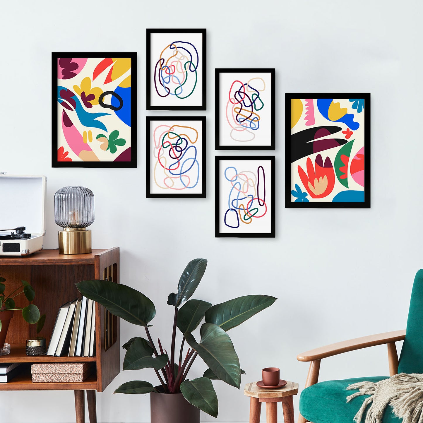Nacnic Set de 6 Láminas de Flores Abstractas en Turquesa