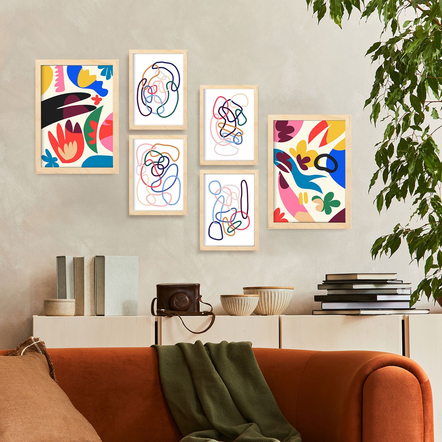 Nacnic Set de 6 Láminas de Flores Abstractas en Turquesa