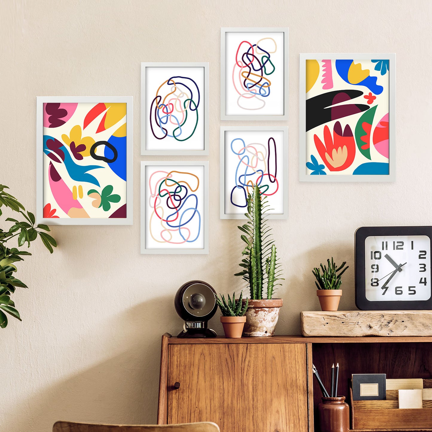Nacnic Set de 6 Láminas de Flores Abstractas en Turquesa