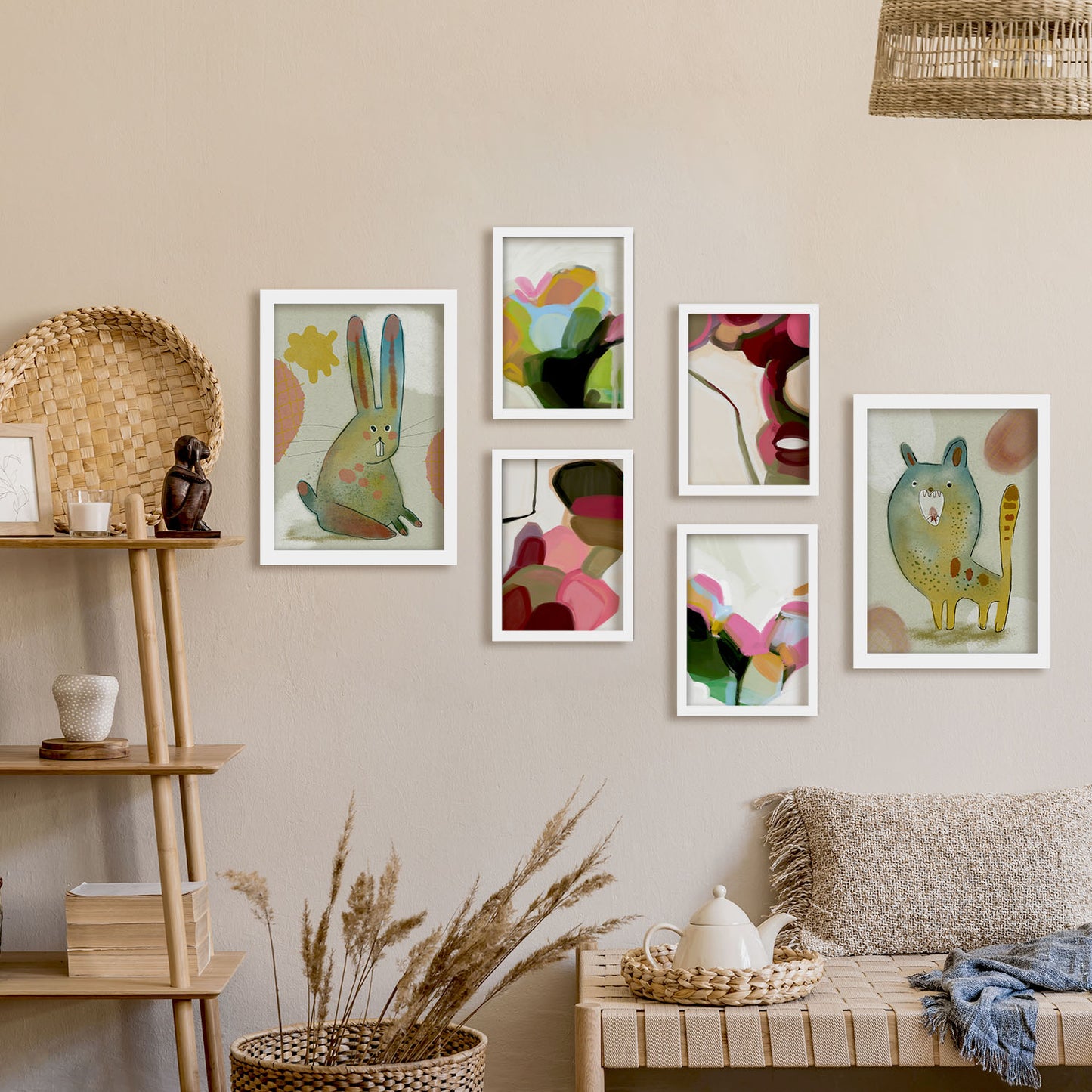Nacnic Set de 6 Posters de Conejos y Cachorros en Resúmenes de Animales