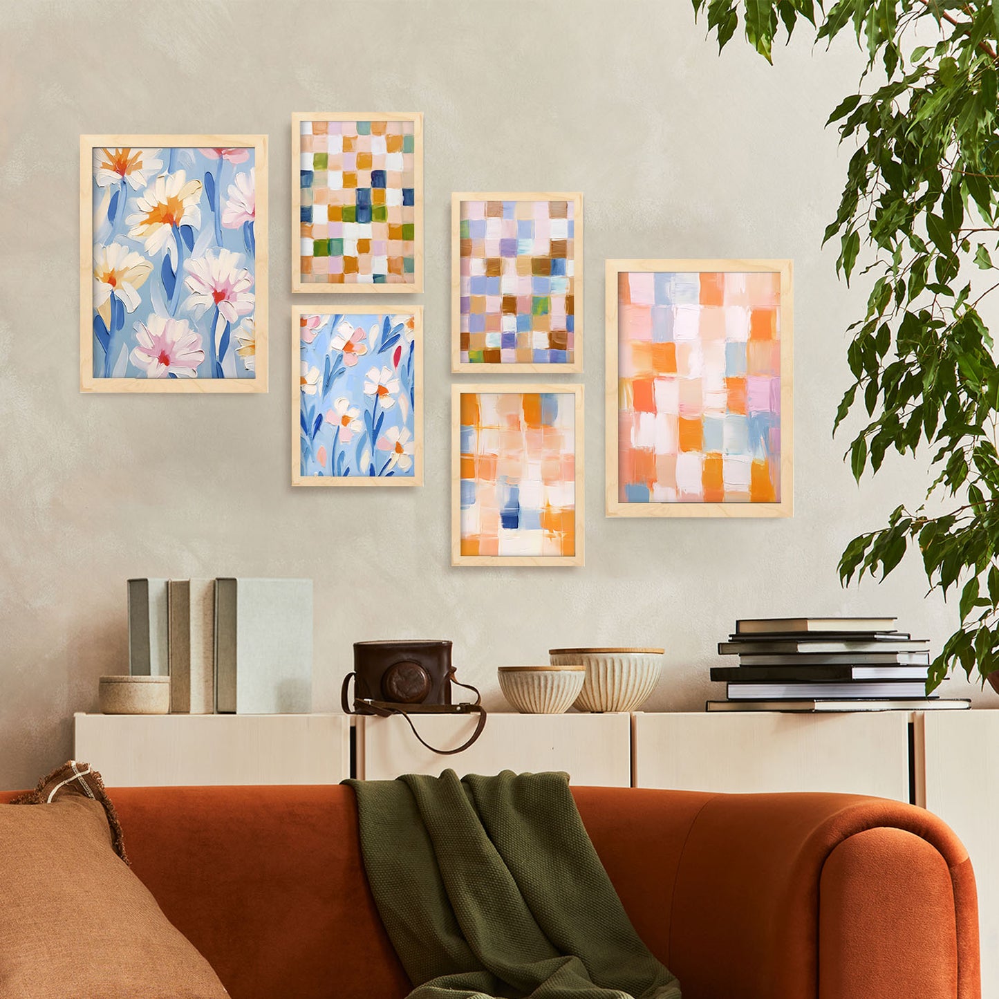 Nacnic Set de 6 Posters de Mosaico en Naranja y Azul