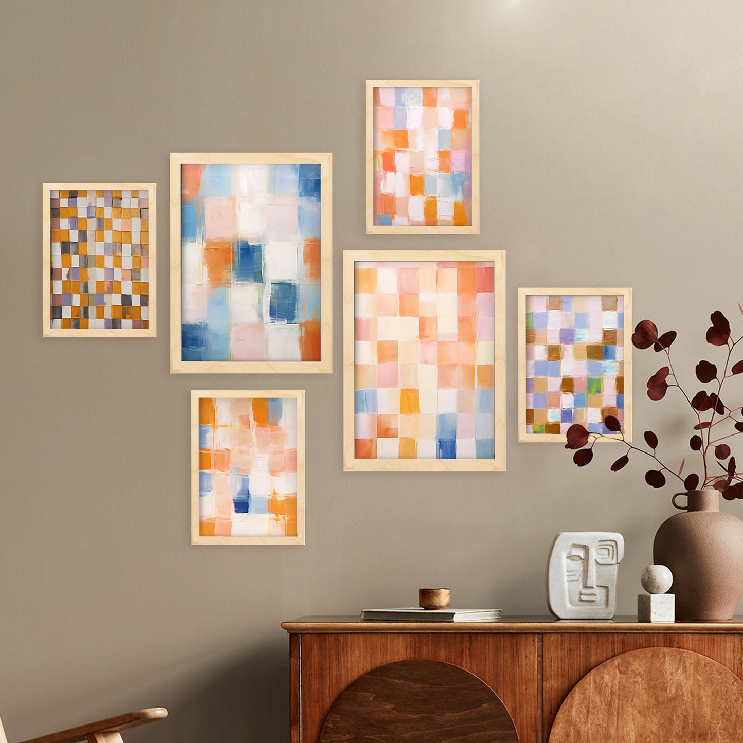Nacnic Set de 6 Posters Mosaico Naranja y Azul 2 para Sala de Estar y Dormitorio