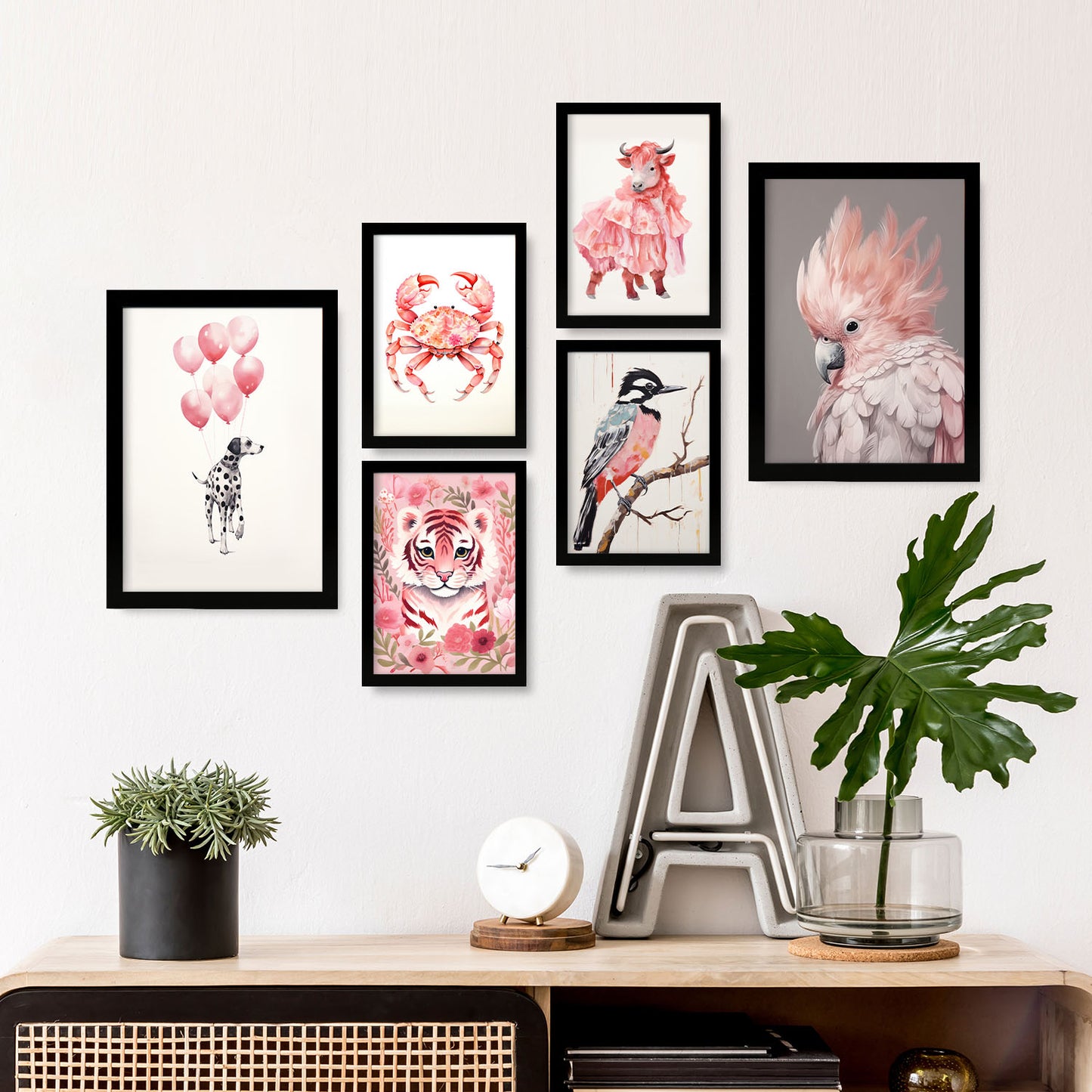Set de 6 Láminas de Animales Rosados Nacnic