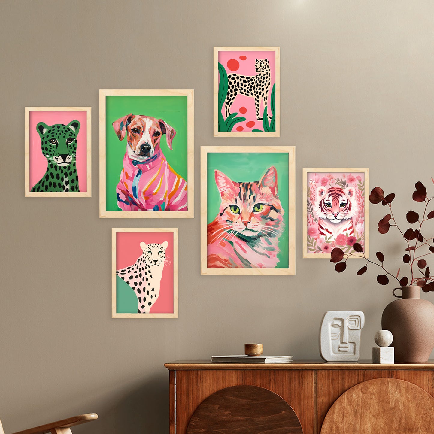 Nacnic Set de 6 Láminas de Mascotas Rosadas en Huellas de Guardería