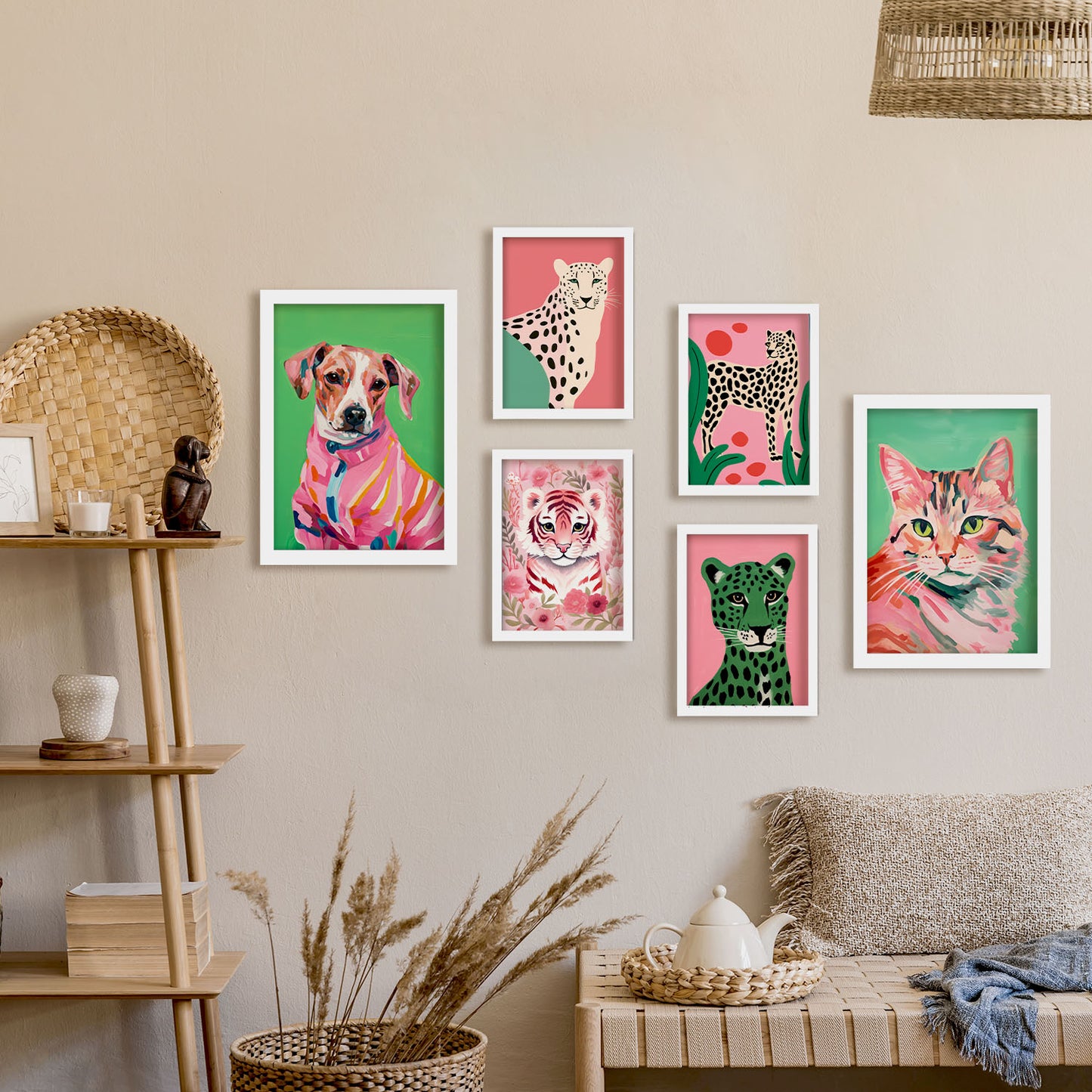 Nacnic Set de 6 Láminas de Mascotas Rosadas en Huellas de Guardería