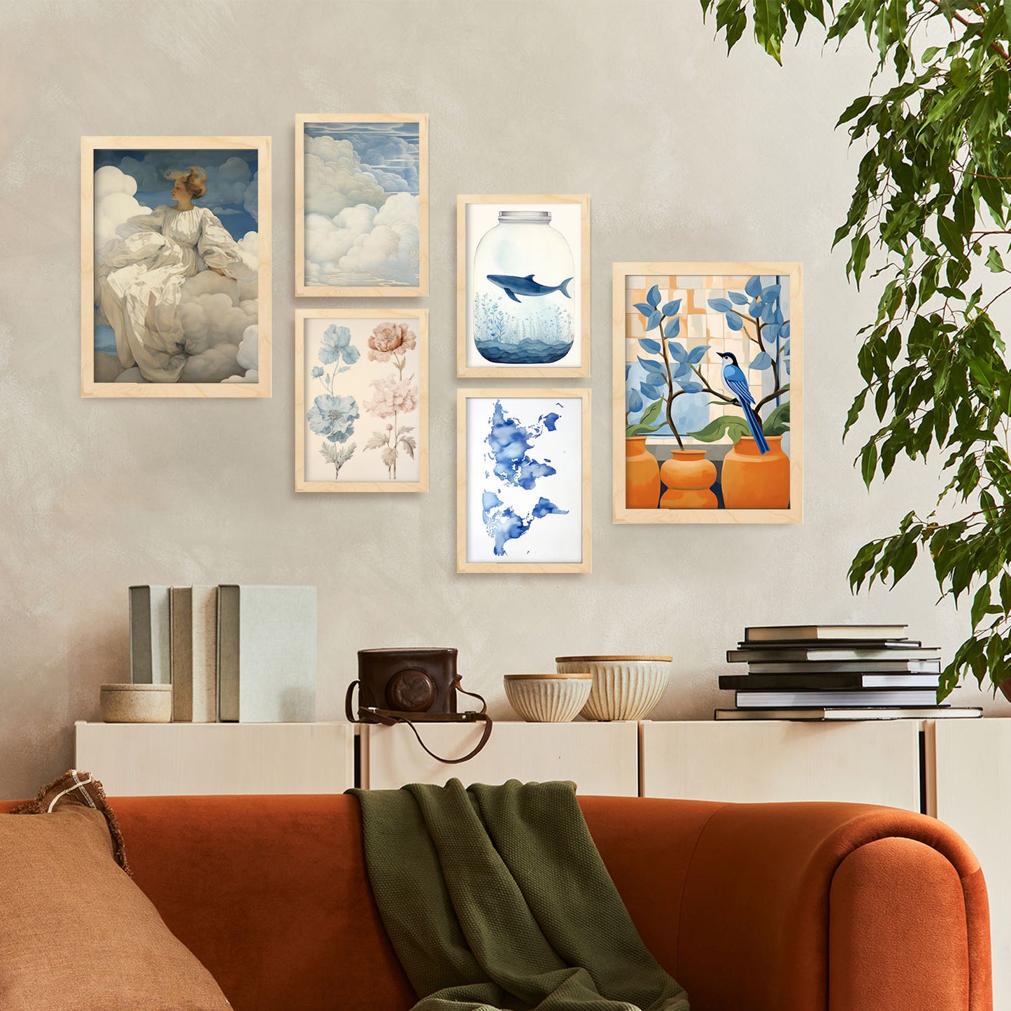 Conjunto de 6 Láminas Nubes Azules de Nacnic para Guardería y Hogar