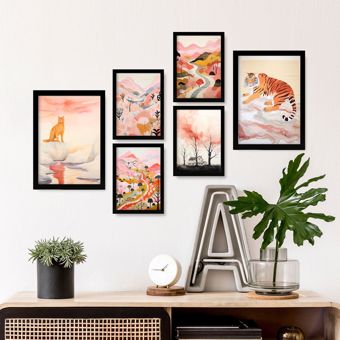 Nacnic Set de 6 Láminas de Caricaturas de Tigre y Gato