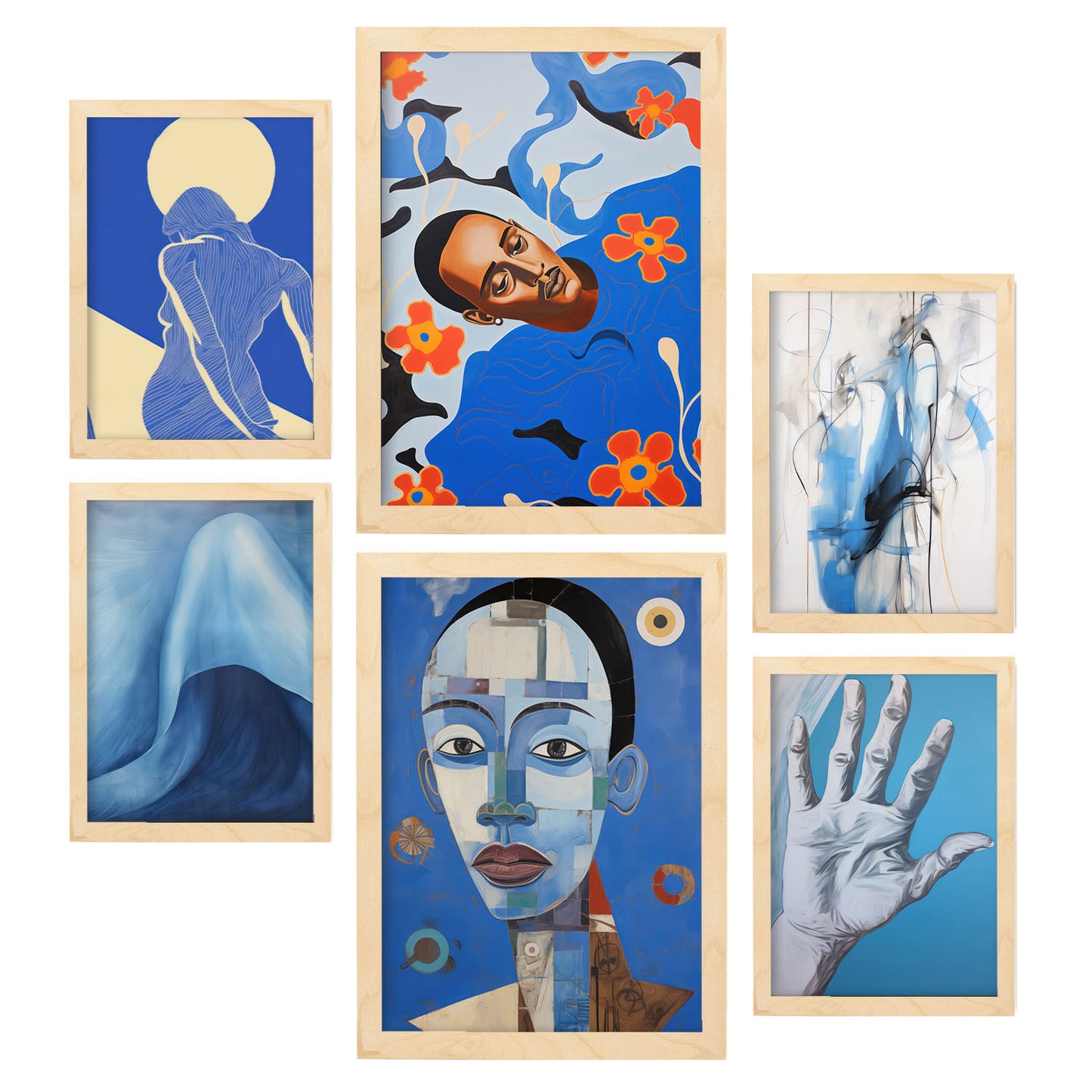 Conjunto de 6 Láminas Abstractas Azules de Nacnic en Estilo Ecléctico