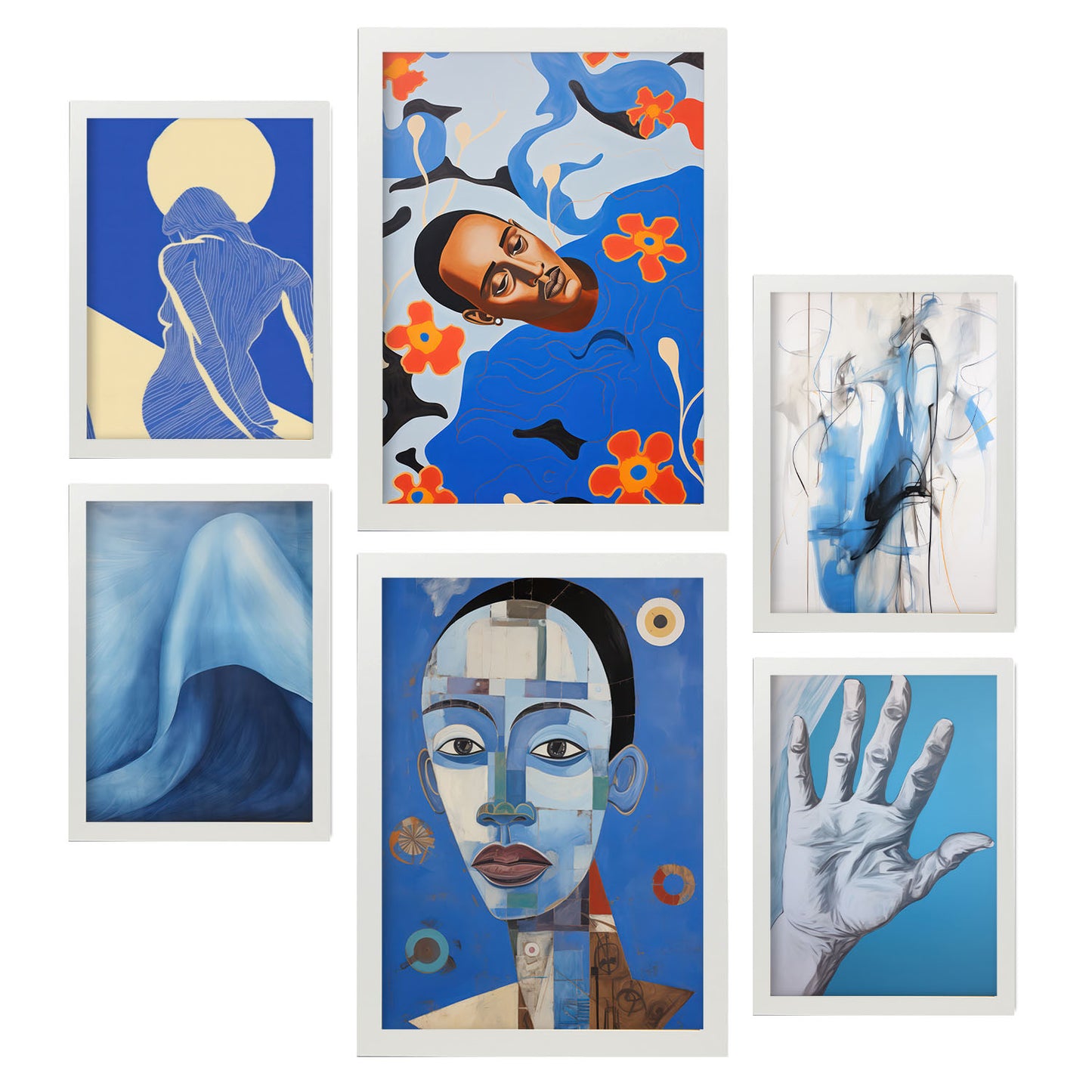 Conjunto de 6 Láminas Abstractas Azules de Nacnic en Estilo Ecléctico