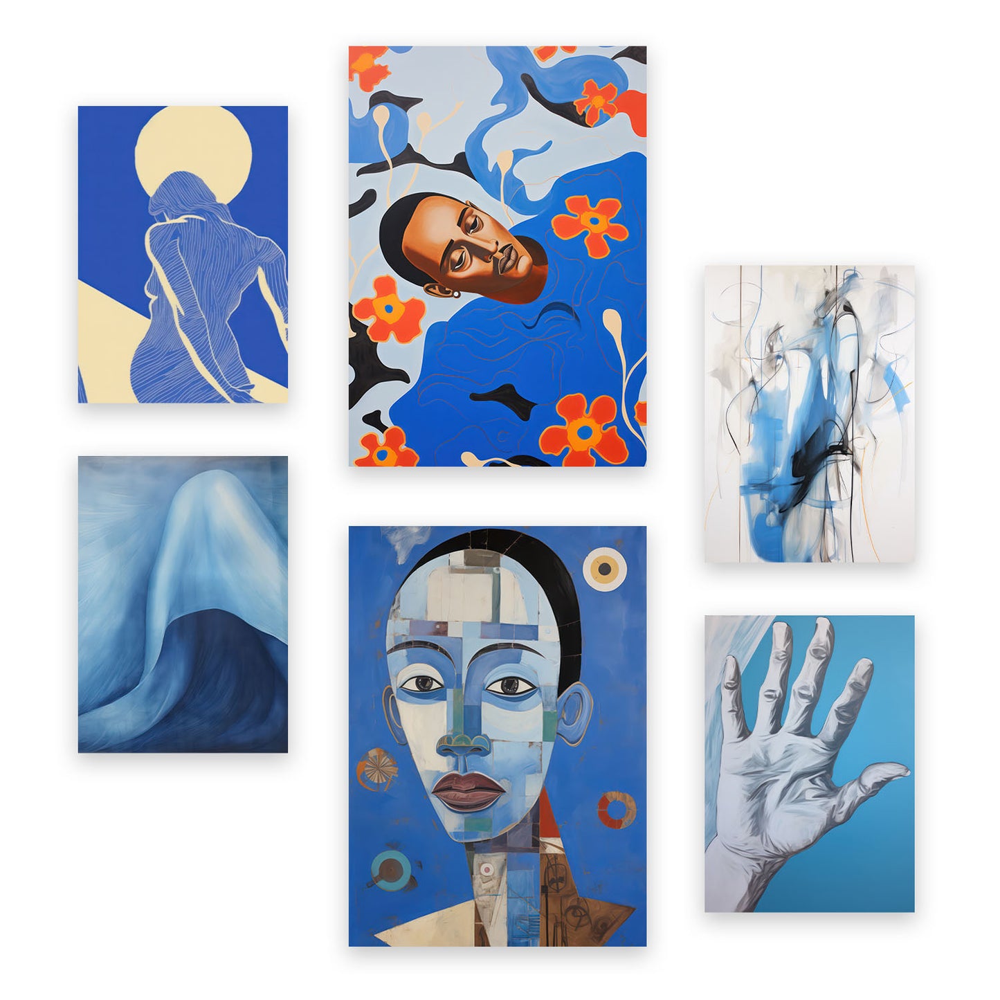 Conjunto de 6 Láminas Abstractas Azules de Nacnic en Estilo Ecléctico