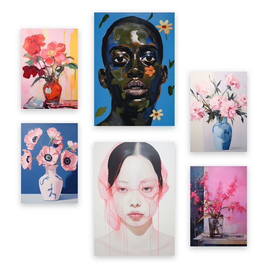 Conjunto de 6 Láminas de Caras Florales Nacnic en Estilo Ecléctico