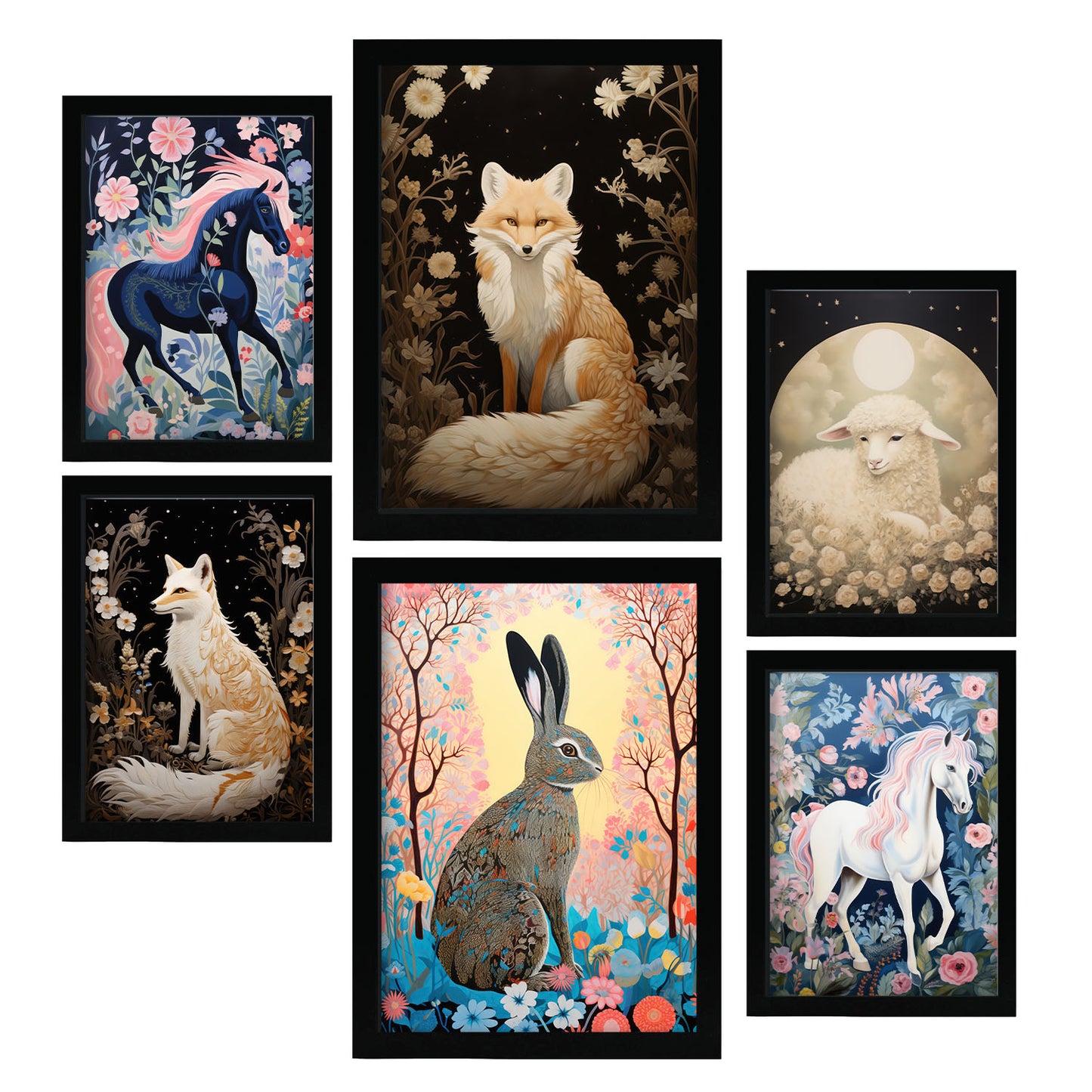 Conjunto Nacnic de 6 Láminas de Animales con Flores