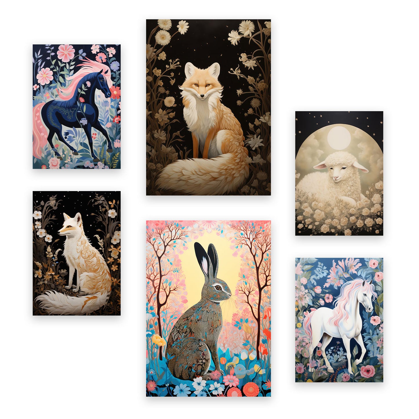 Conjunto Nacnic de 6 Láminas de Animales con Flores