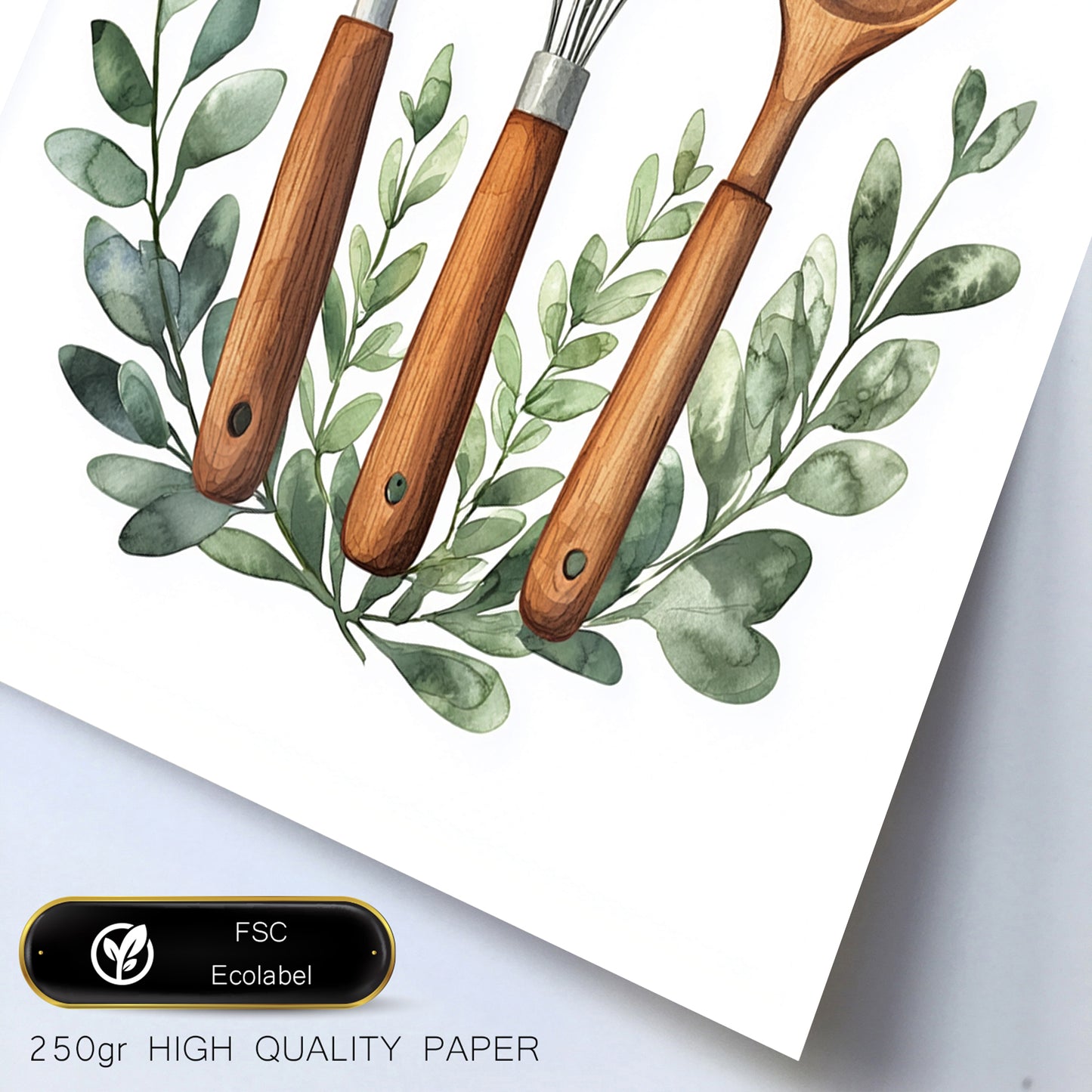 Set de 3 Cuadros Utensilios y herramientas de Cocina Póster en Acuarela con Ilustración impresa para decorar las paredes de la Cocina, Despensa, Comedor, Restaurante