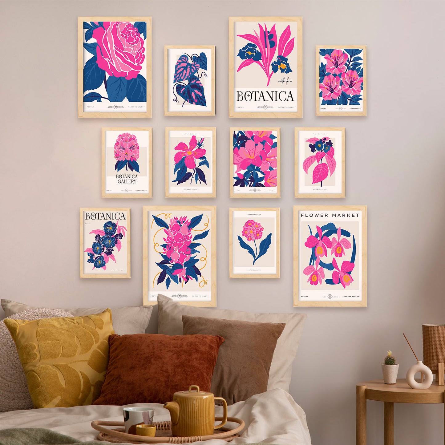 Conjunto de 12 Láminas Botánicas Elegantes con Marco de Color