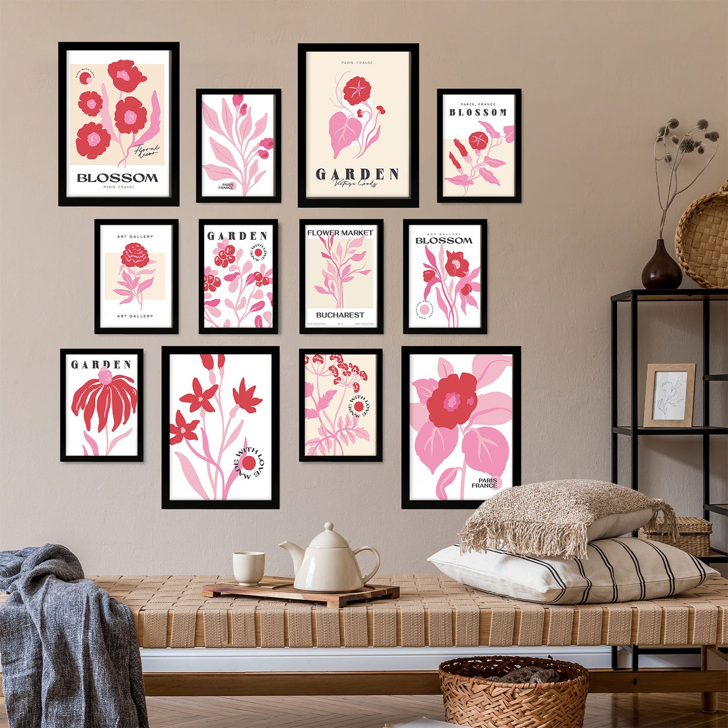 Conjunto de 12 láminas botánicas de diseño exquisito y arte de pared