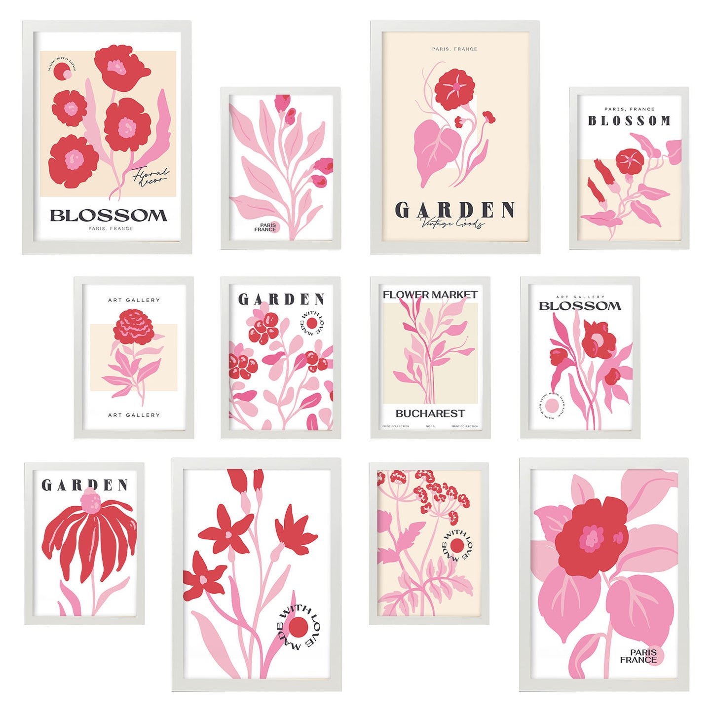 Conjunto de 12 láminas botánicas de diseño exquisito y arte de pared
