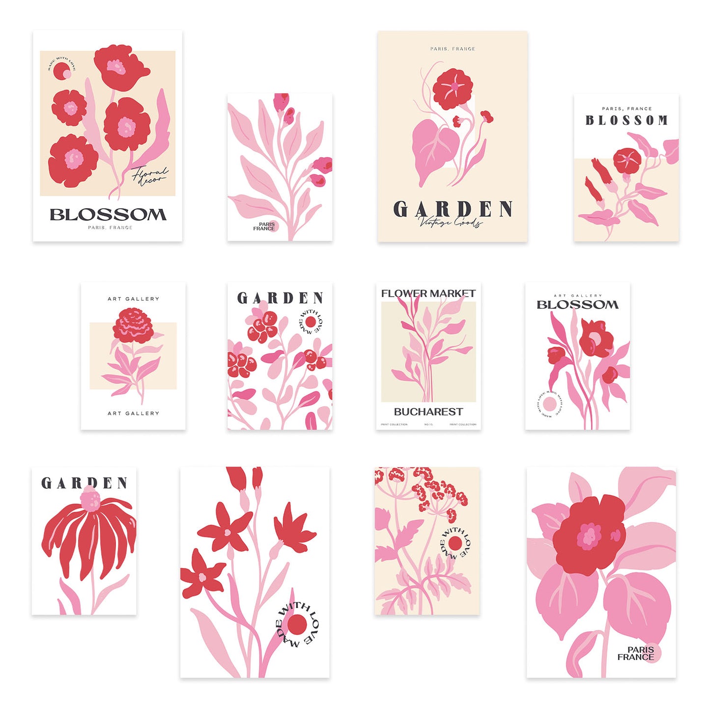 Conjunto de 12 láminas botánicas de diseño exquisito y arte de pared