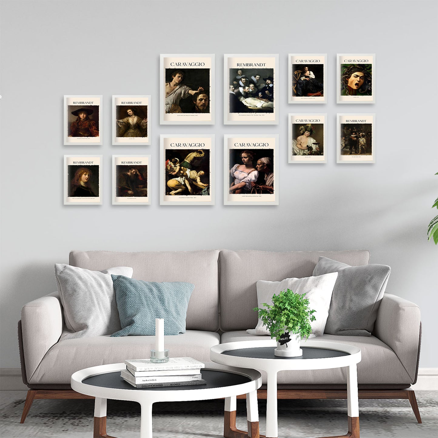 Conjunto de 12 láminas de Caravaggio y Rembrandt en distintos colores