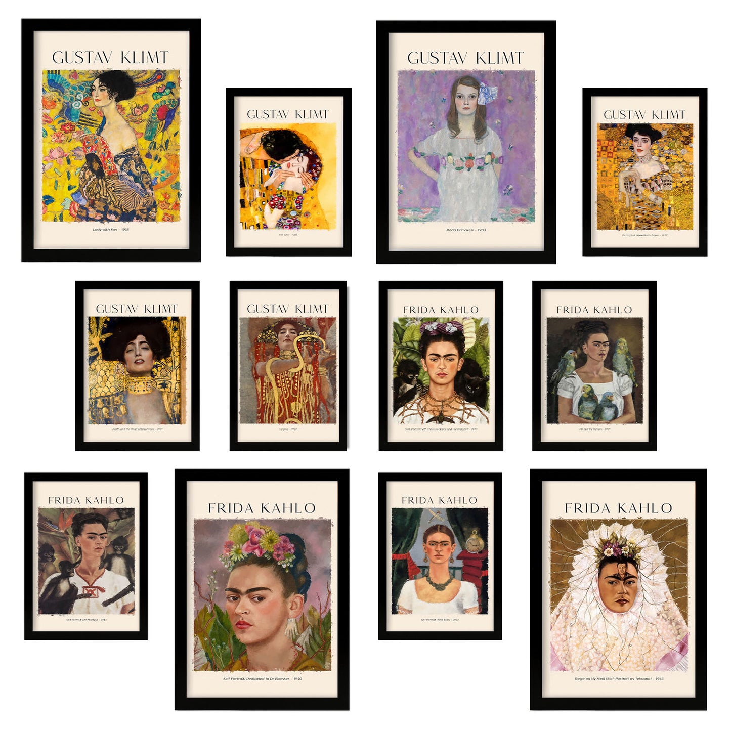 Conjunto de Láminas de Arte de Klimt y Frida - Estilo de Pintores Famosos - Diseño Vibrante