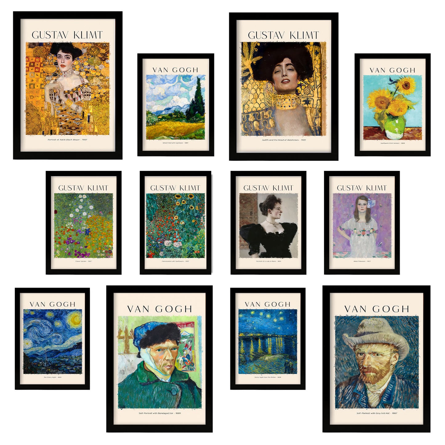 Conjunto de láminas de arte de Klimt y Van Gogh - 12 piezas, estilo de pintores famosos, colores vibrantes