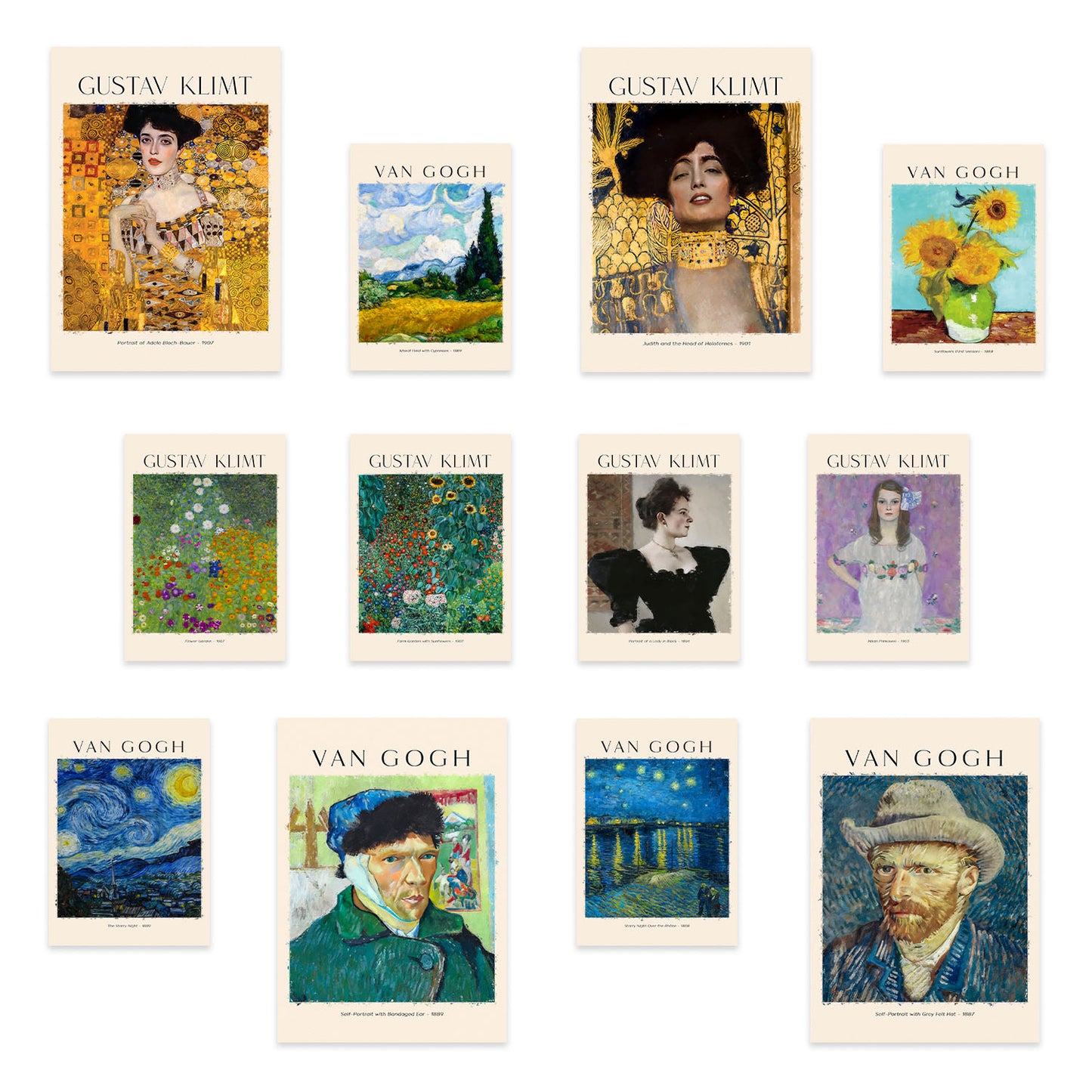 Conjunto de láminas de arte de Klimt y Van Gogh - 12 piezas, estilo de pintores famosos, colores vibrantes