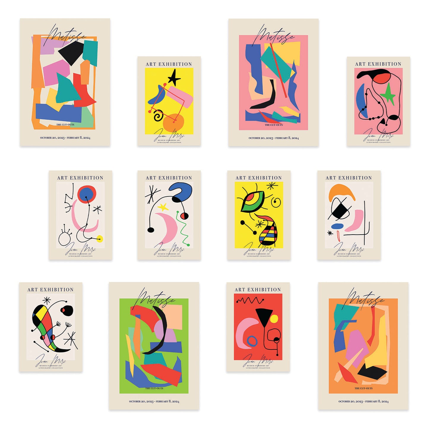 Conjunto de láminas de arte Matisse y Miró - 12 piezas - Estilo pintor famoso - Marcos surtidos