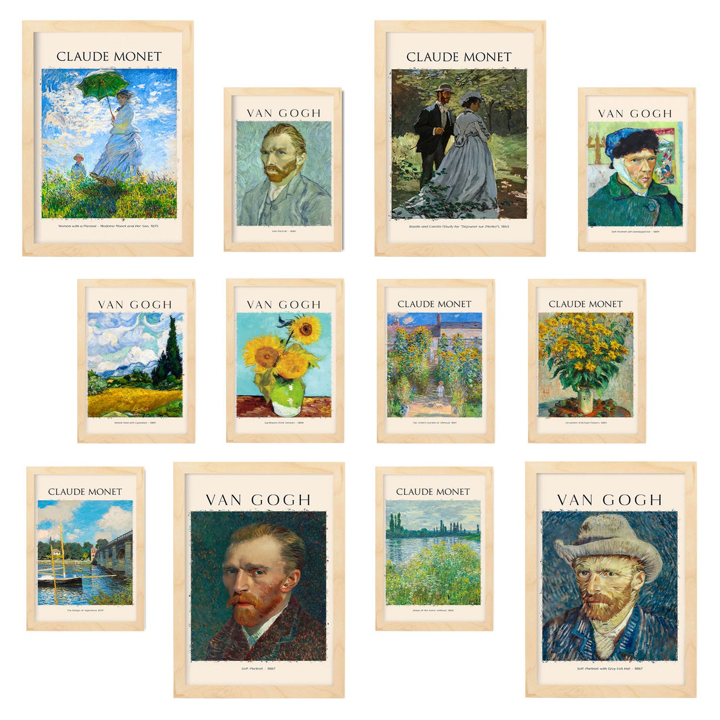 Conjunto de láminas de arte de Van Gogh y Monet: 12 piezas, estilo de pintores famosos, colores vibrantes,