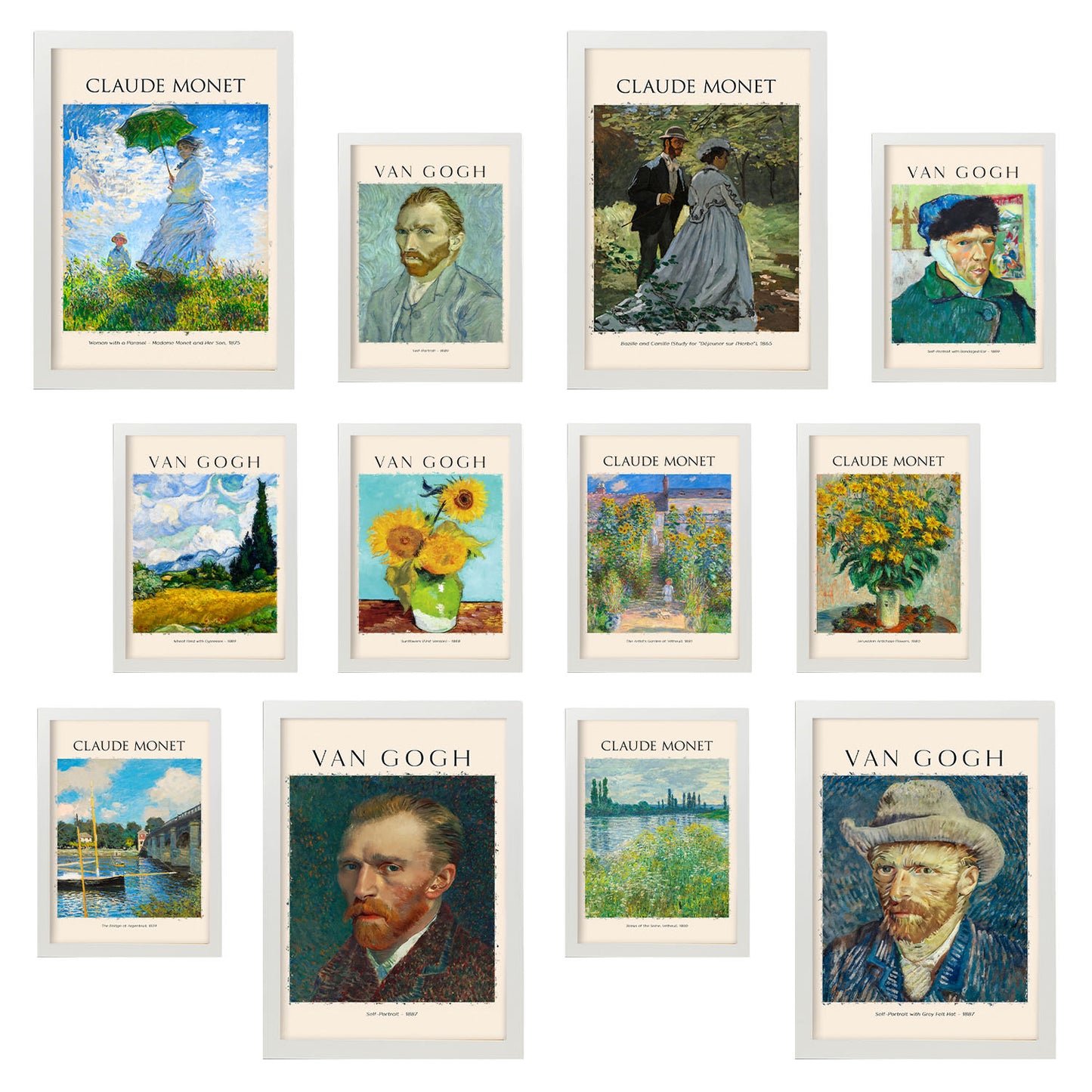Conjunto de láminas de arte de Van Gogh y Monet: 12 piezas, estilo de pintores famosos, colores vibrantes,