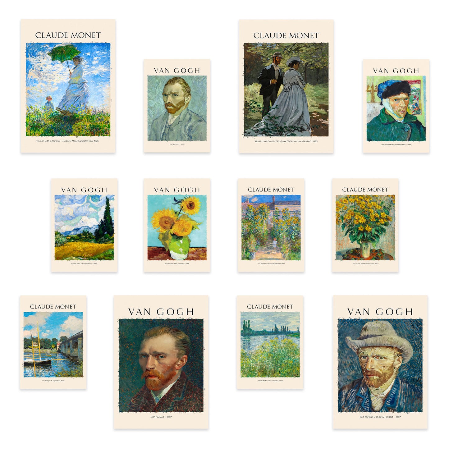 Conjunto de láminas de arte de Van Gogh y Monet: 12 piezas, estilo de pintores famosos, colores vibrantes,