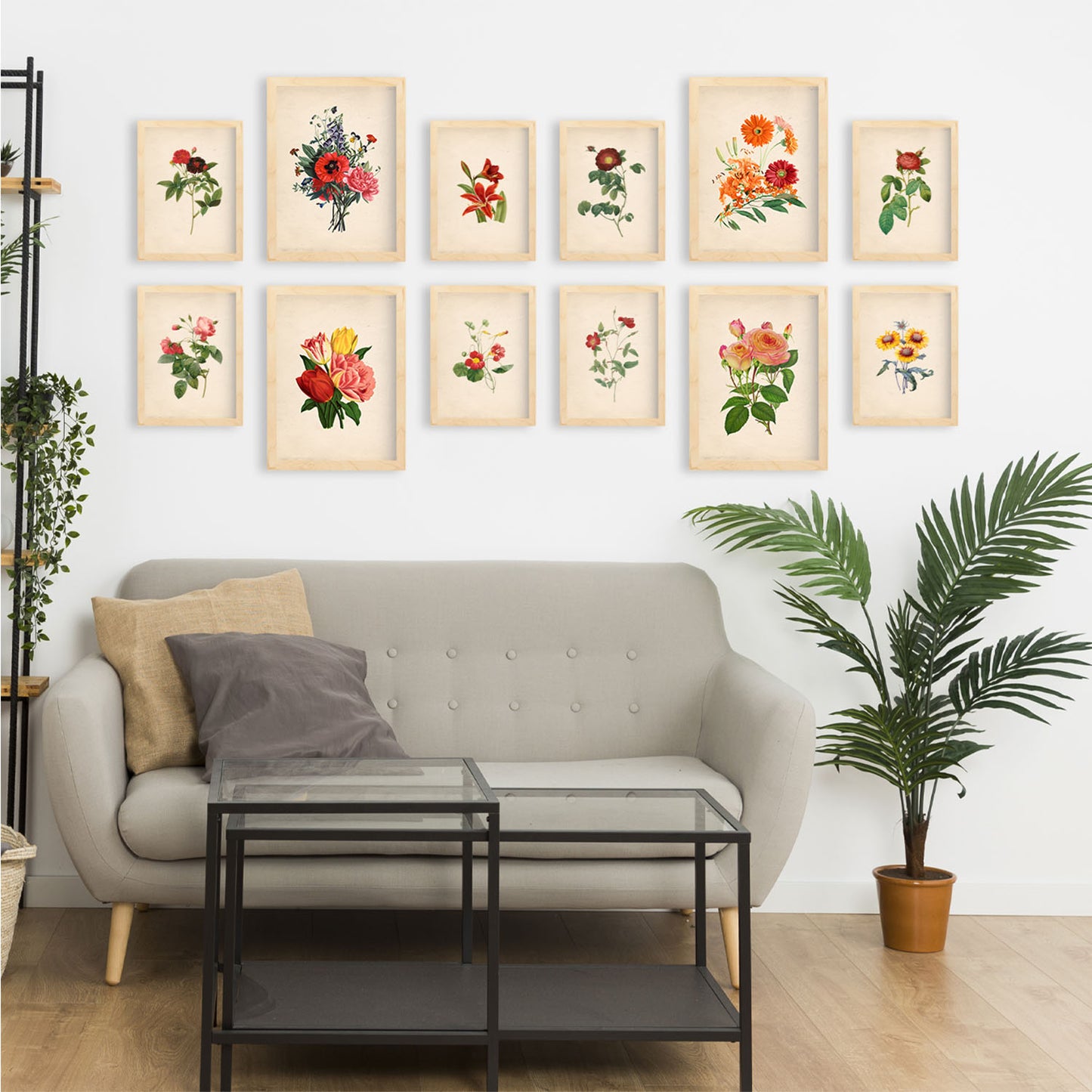 Conjunto de Impresiones de Flores Rojas Vibrantes - Diseño Mixto, Láminas de Arte para Pared