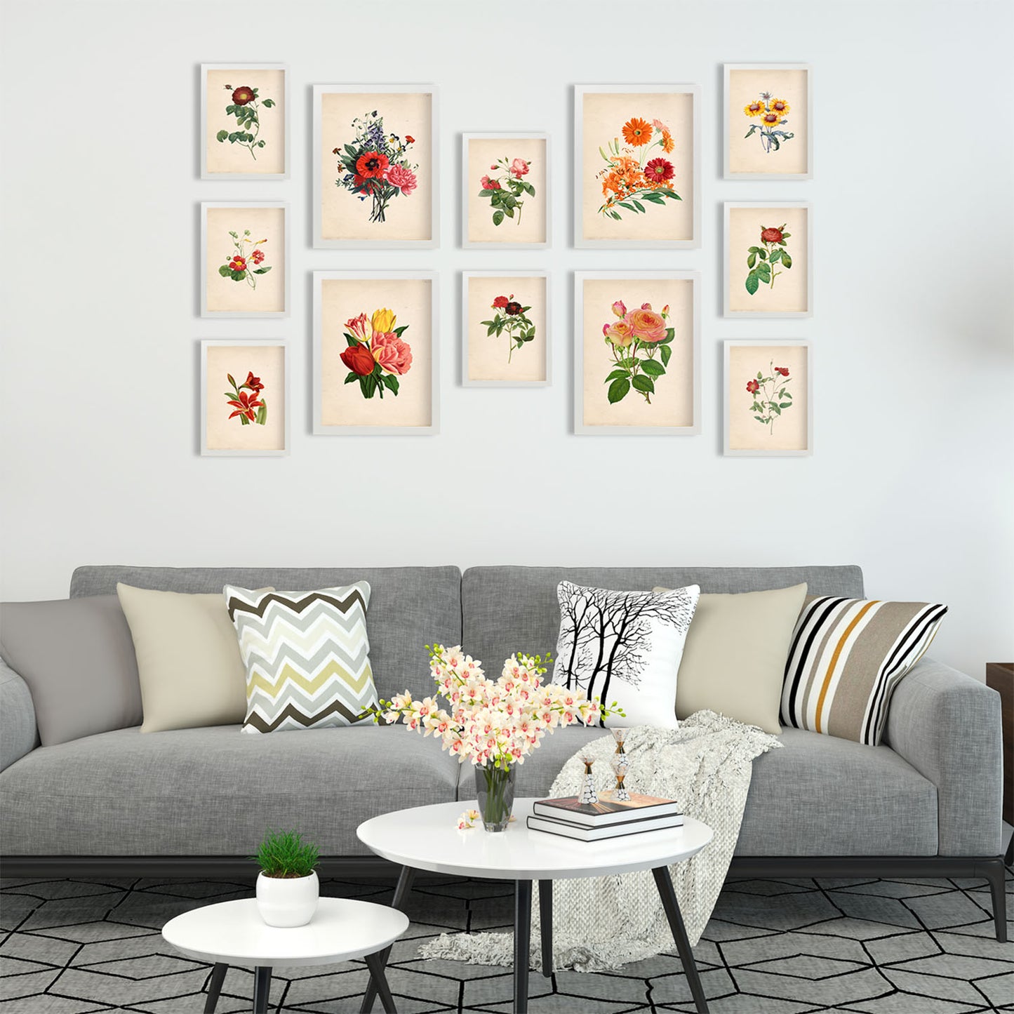 Conjunto de Impresiones de Flores Rojas Vibrantes - Diseño Mixto, Láminas de Arte para Pared