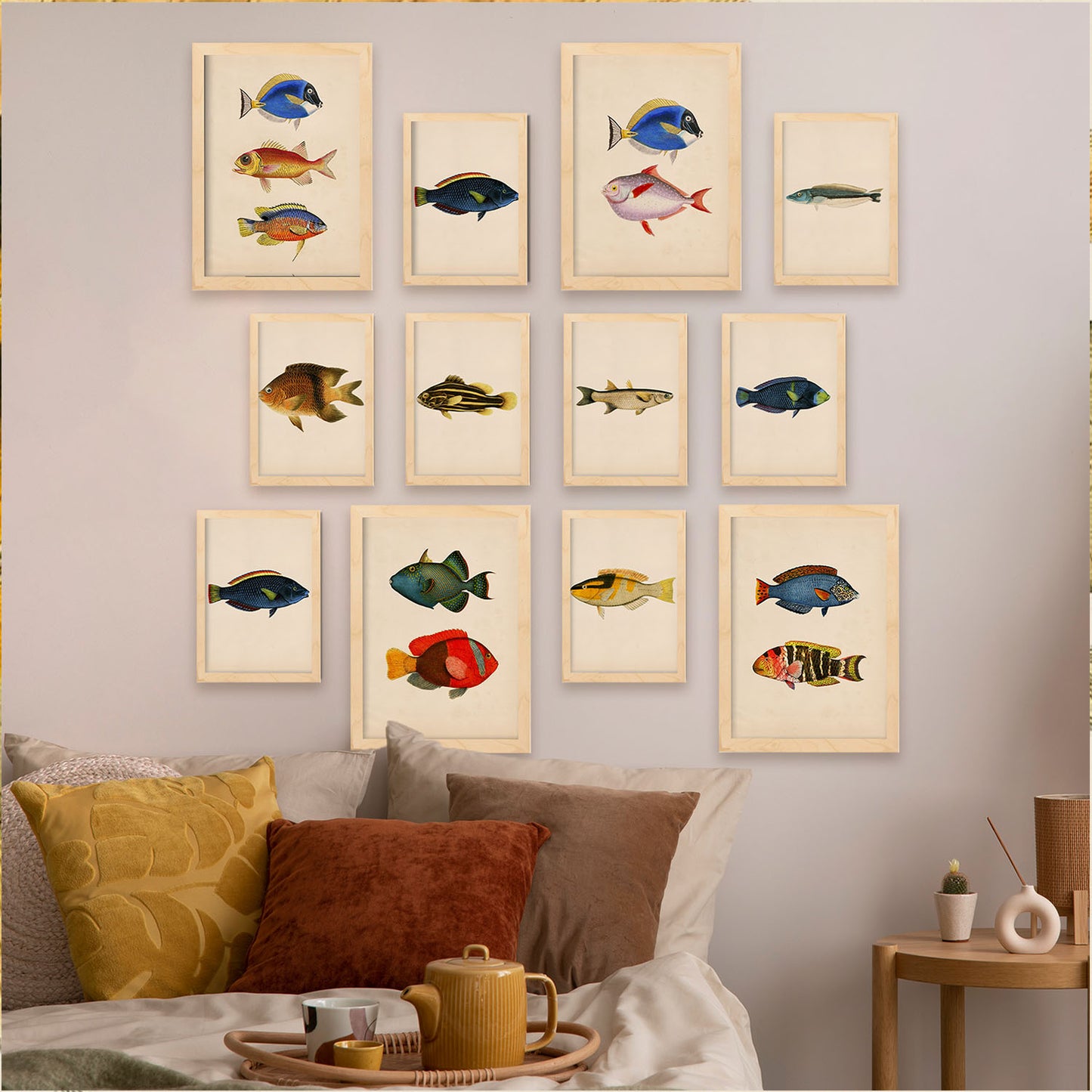 Conjunto de 12 Láminas Pez Vintage 1 - Estilo Mixto y Colores Vibrantes